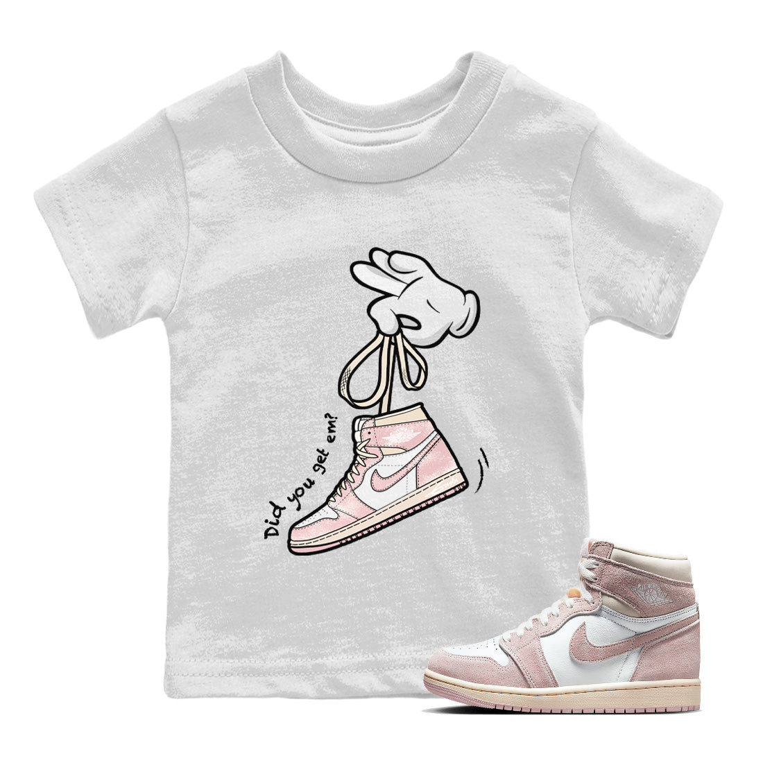Air Jordan 1 Washed Pink Sneaker Match Tees Cartoon Hands Streetwear Sneaker Shirt Air Jordan 1 High OG WMNS Washed Pink Sneaker Release Tees Kids Shirts White 1
