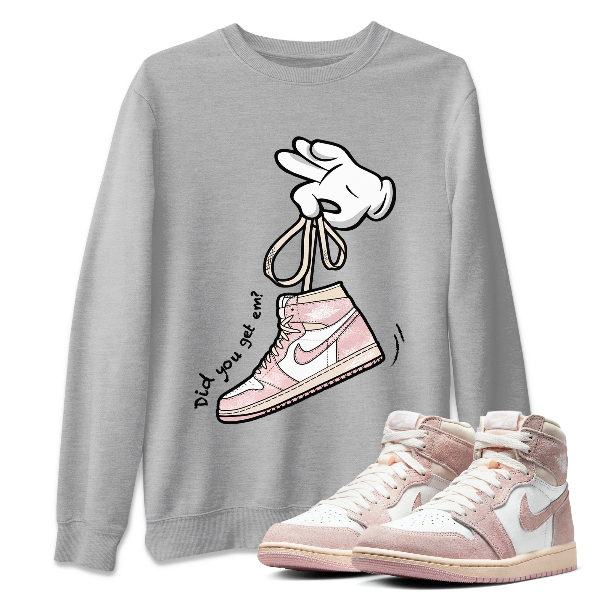 Air Jordan 1 Washed Pink Sneaker Match Tees Cartoon Hands Streetwear Sneaker Shirt Air Jordan 1 High OG WMNS Washed Pink Sneaker Release Tees Unisex Shirts Heather Grey 1