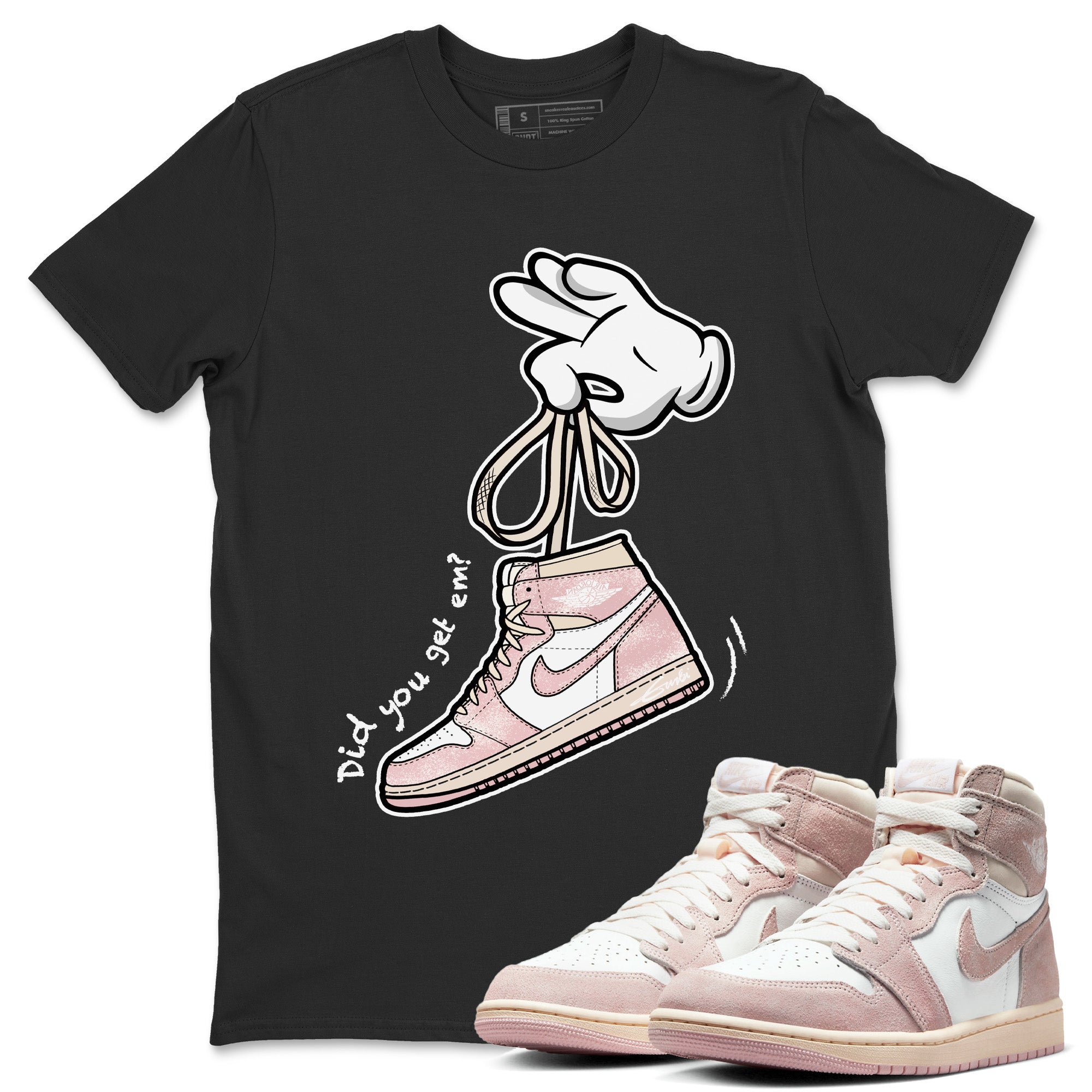 Air Jordan 1 Washed Pink Sneaker Match Tees Cartoon Hands Streetwear Sneaker Shirt Air Jordan 1 High OG WMNS Washed Pink Sneaker Release Tees Unisex Shirts Black 1