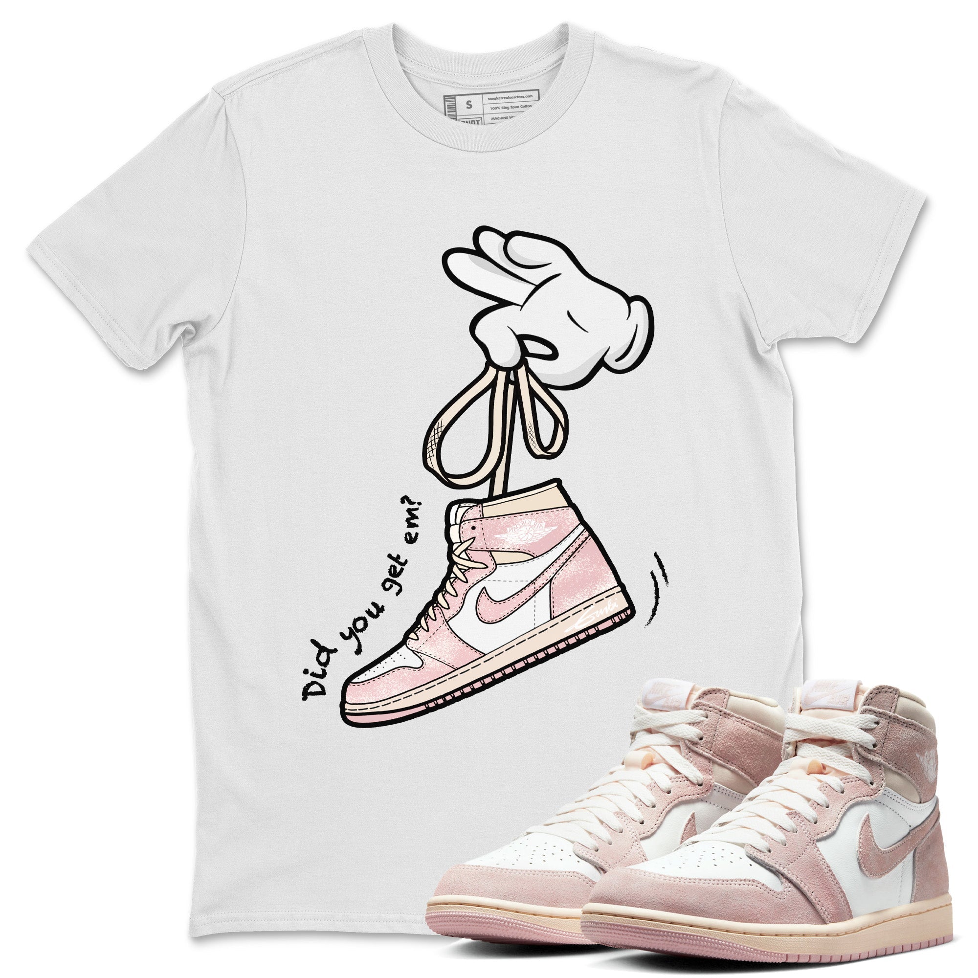 Air Jordan 1 Washed Pink Sneaker Match Tees Cartoon Hands Streetwear Sneaker Shirt Air Jordan 1 High OG WMNS Washed Pink Sneaker Release Tees Unisex Shirts White 1