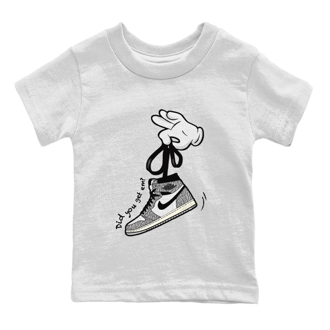 Air Jordan 1 White Cement Sneaker Match Tees Cartoon Hands Streetwear Sneaker Shirt Air Jordan 1 High OG White Cement Sneaker Release Tees Kids Shirts White 2