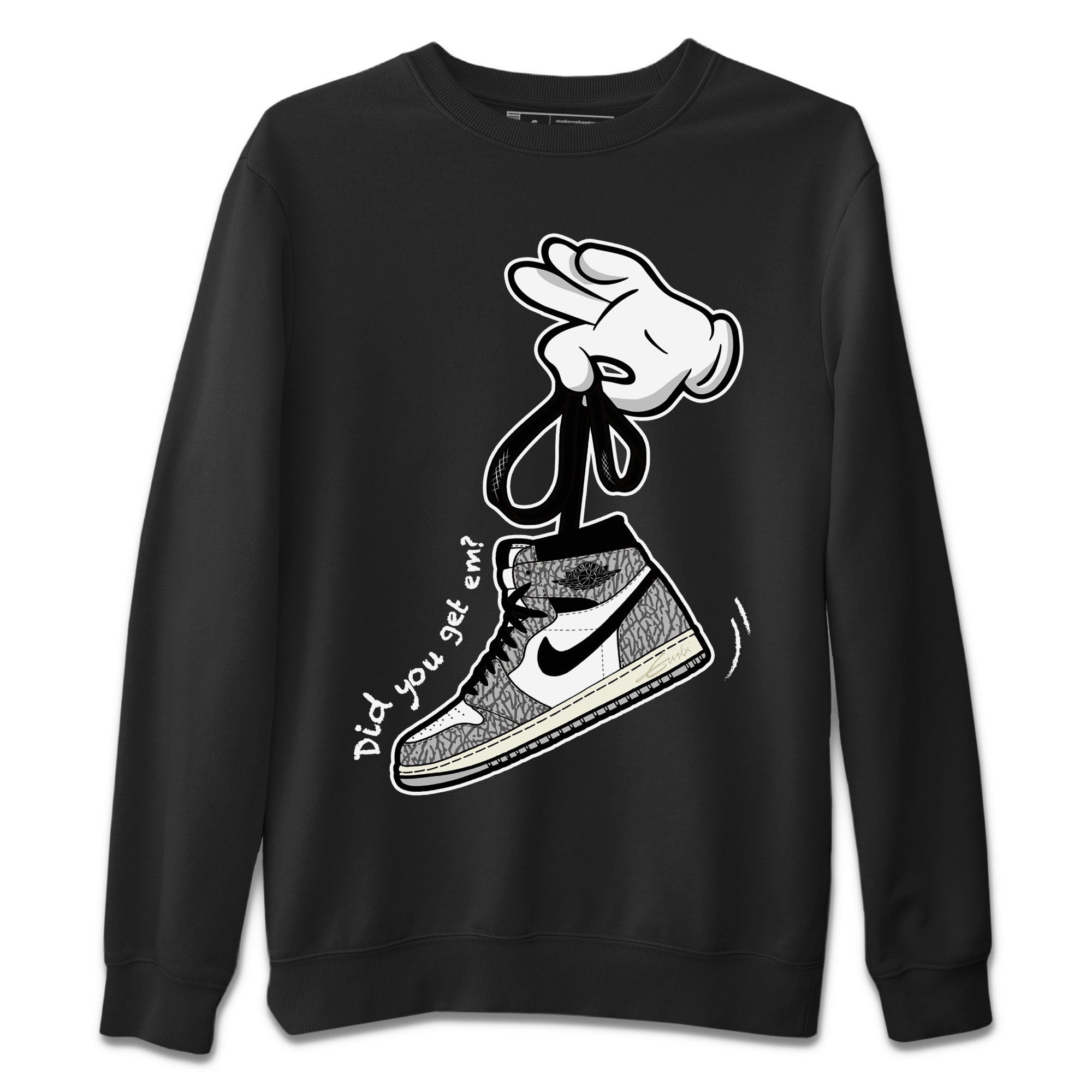 Air Jordan 1 White Cement Sneaker Match Tees Cartoon Hands Streetwear Sneaker Shirt Air Jordan 1 High OG White Cement Sneaker Release Tees Unisex Shirts Black 2