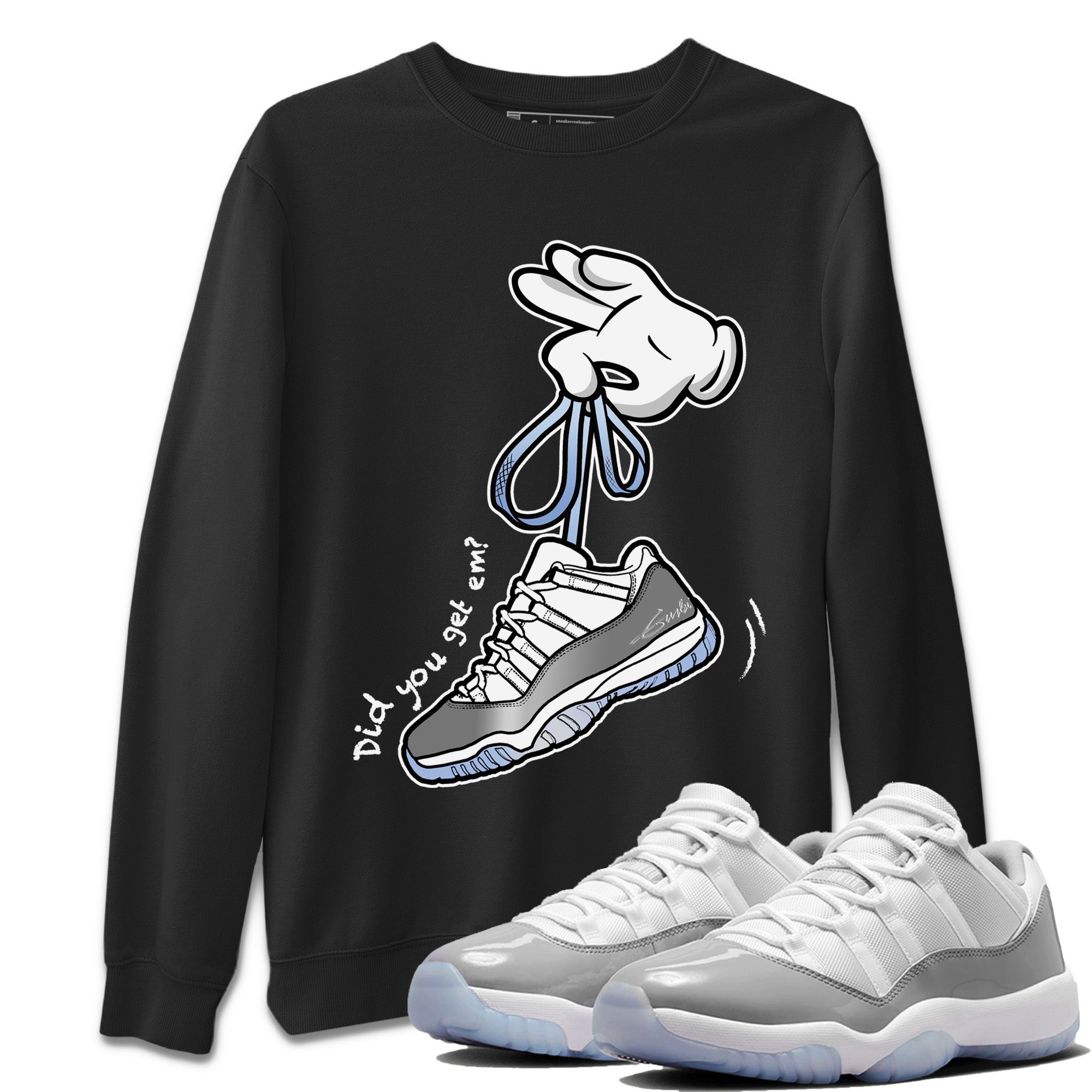 Air Jordan 11 White Cement Sneaker Match Tees Cartoon Hands Streetwear Sneaker Shirt Air Jordan 11 Cement Grey Sneaker Release Tees Unisex Shirts Black 1