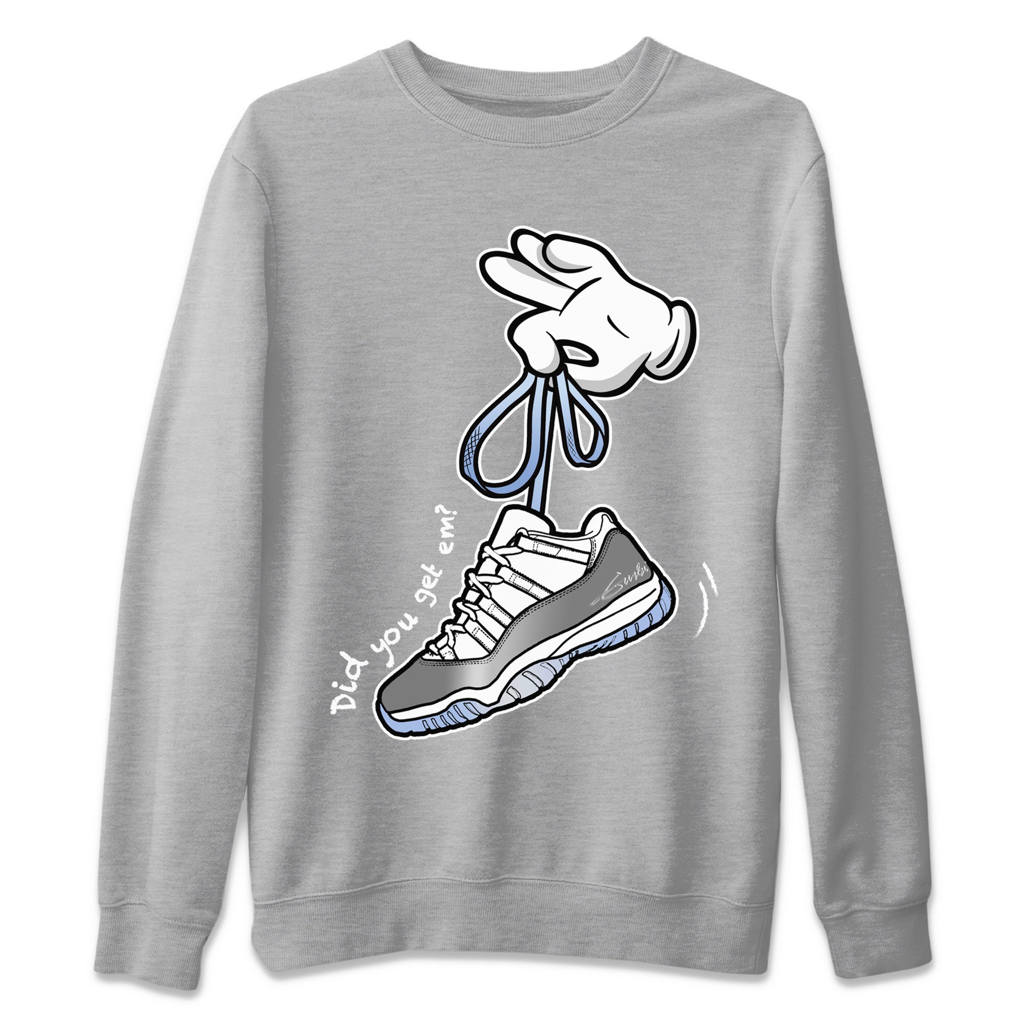 Air Jordan 11 White Cement Sneaker Match Tees Cartoon Hands Streetwear Sneaker Shirt Air Jordan 11 Cement Grey Sneaker Release Tees Unisex Shirts Heather Grey 2
