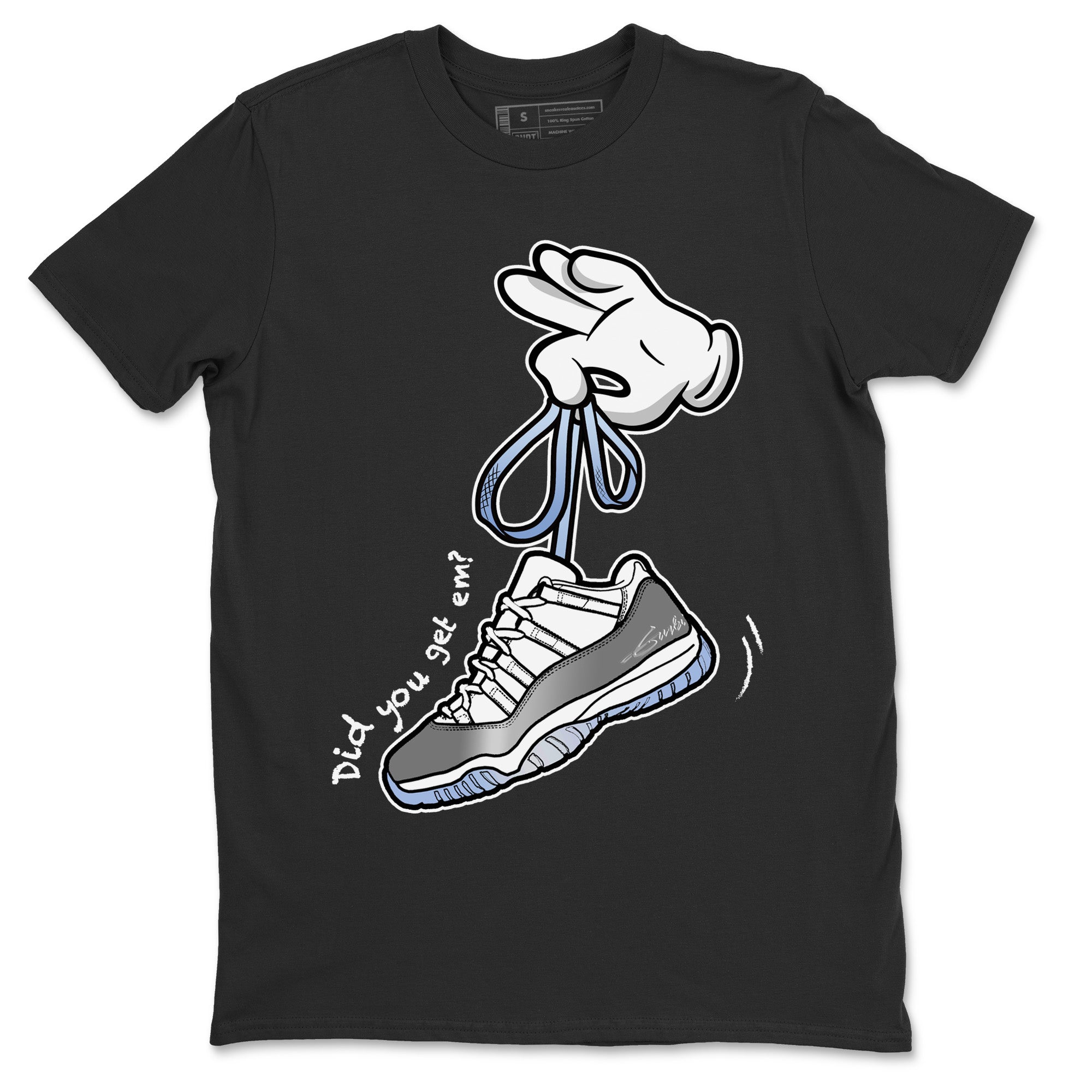 Air Jordan 11 White Cement Sneaker Match Tees Cartoon Hands Streetwear Sneaker Shirt Air Jordan 11 Cement Grey Sneaker Release Tees Unisex Shirts Black 2