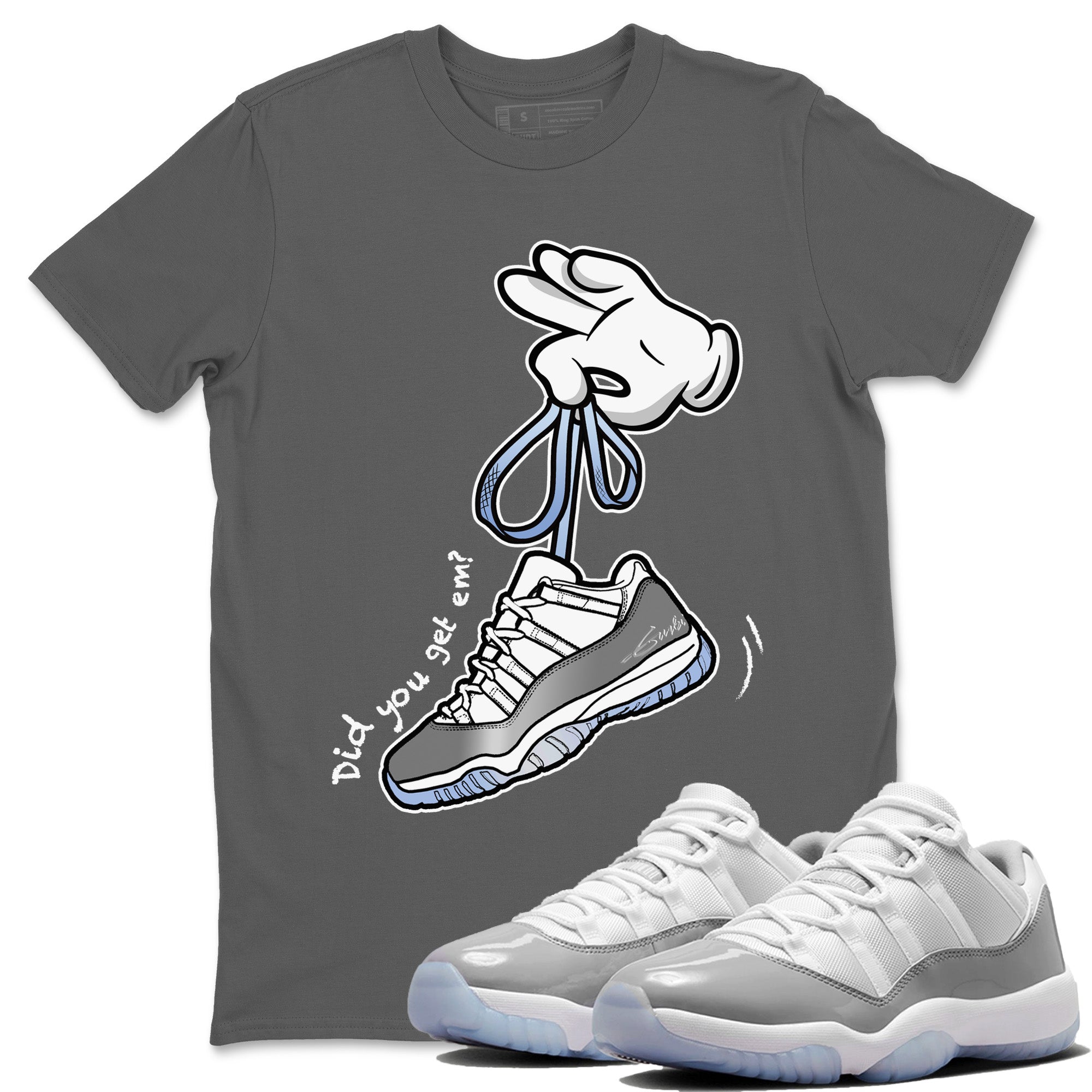 Air Jordan 11 White Cement Sneaker Match Tees Cartoon Hands Streetwear Sneaker Shirt Air Jordan 11 Cement Grey Sneaker Release Tees Unisex Shirts Cool Grey 1