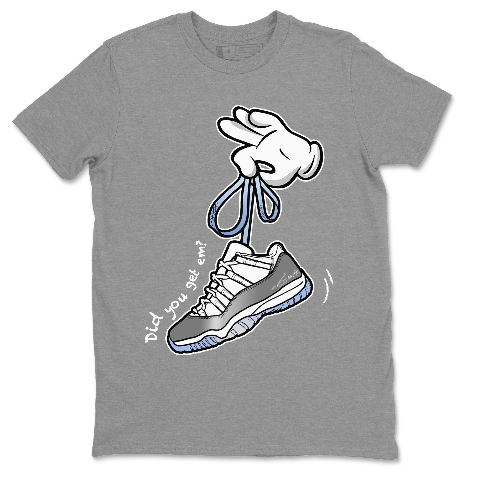 Air Jordan 11 White Cement Sneaker Match Tees Cartoon Hands Streetwear Sneaker Shirt Air Jordan 11 Cement Grey Sneaker Release Tees Unisex Shirts Heather Grey 2
