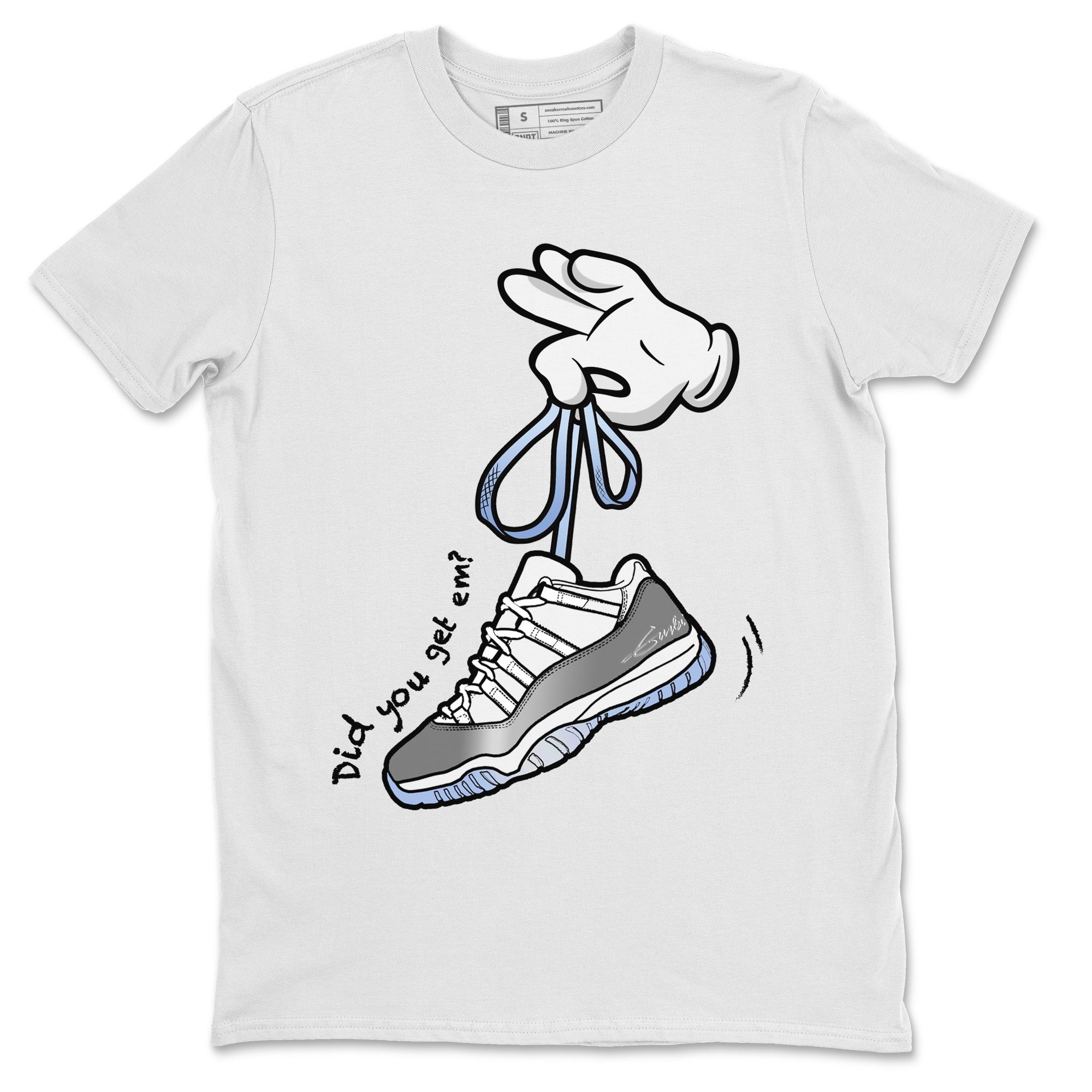Air Jordan 11 White Cement Sneaker Match Tees Cartoon Hands Streetwear Sneaker Shirt Air Jordan 11 Cement Grey Sneaker Release Tees Unisex Shirts White 2