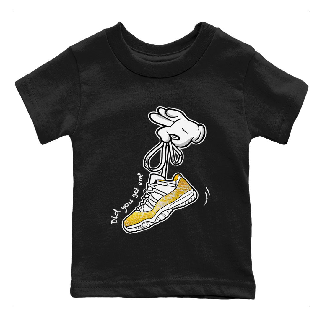 Air Jordan 11 Yellow Python Sneaker Match Tees Cartoon Hands Streetwear Sneaker Shirt Air Jordan 11 Yellow Python Sneaker Release Tees Kids Shirts Black 2