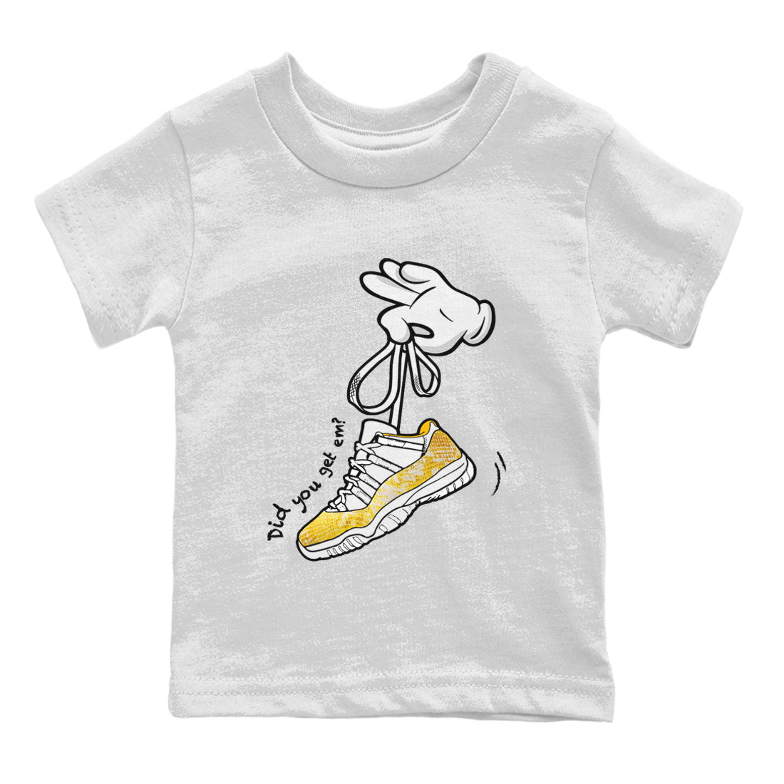 Air Jordan 11 Yellow Python Sneaker Match Tees Cartoon Hands Streetwear Sneaker Shirt Air Jordan 11 Yellow Python Sneaker Release Tees Kids Shirts White 2