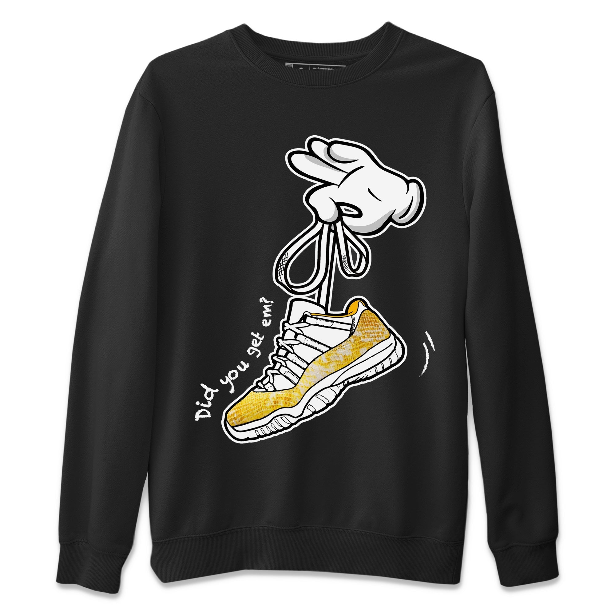 Air Jordan 11 Yellow Python Sneaker Match Tees Cartoon Hands Streetwear Sneaker Shirt Air Jordan 11 Yellow Python Sneaker Release Tees Unisex Shirts Black 2