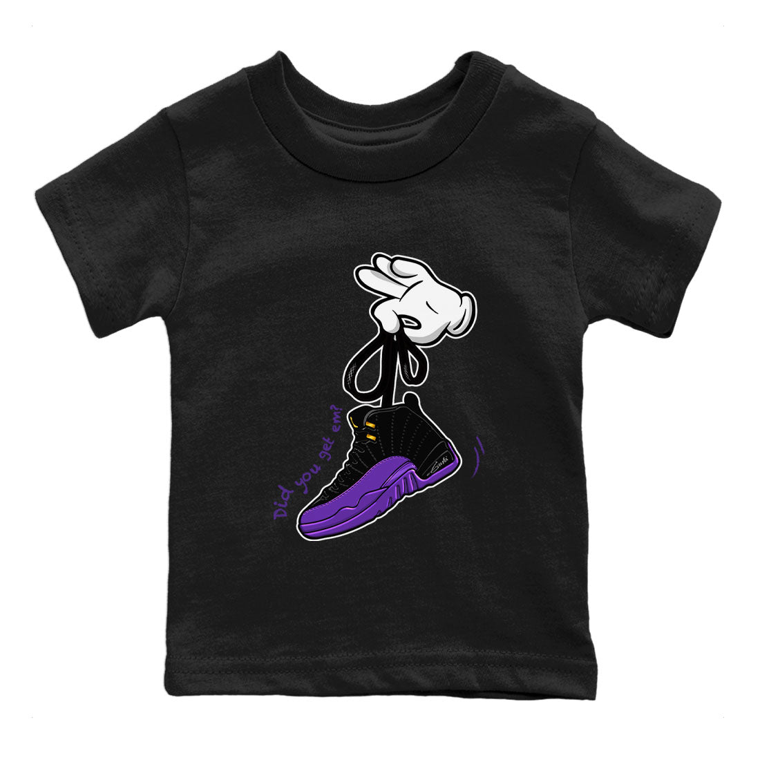 AJ12 Field Purple Sneaker Match Tees Cartoon Hands Streetwear Sneaker Shirt Air Jordan 12 Field Purple Drip Gear Zone Sneaker Matching Clothing Kids Shirts Black 2