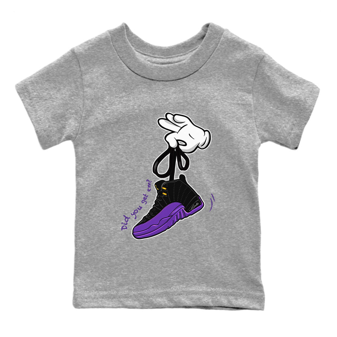 AJ12 Field Purple Sneaker Match Tees Cartoon Hands Streetwear Sneaker Shirt Air Jordan 12 Field Purple Drip Gear Zone Sneaker Matching Clothing Kids Shirts Heather Grey 2