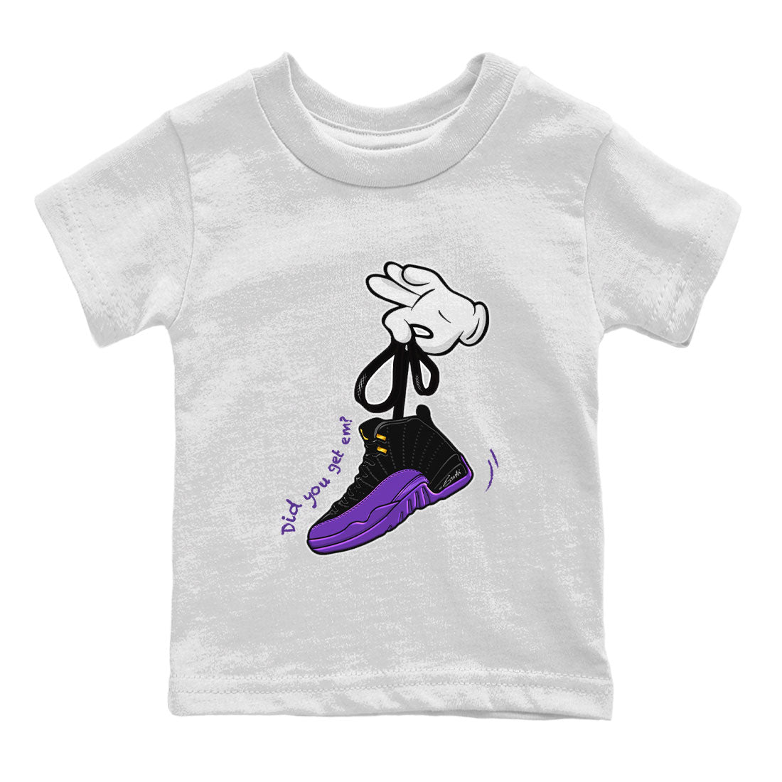 AJ12 Field Purple Sneaker Match Tees Cartoon Hands Streetwear Sneaker Shirt Air Jordan 12 Field Purple Drip Gear Zone Sneaker Matching Clothing Kids Shirts White 2