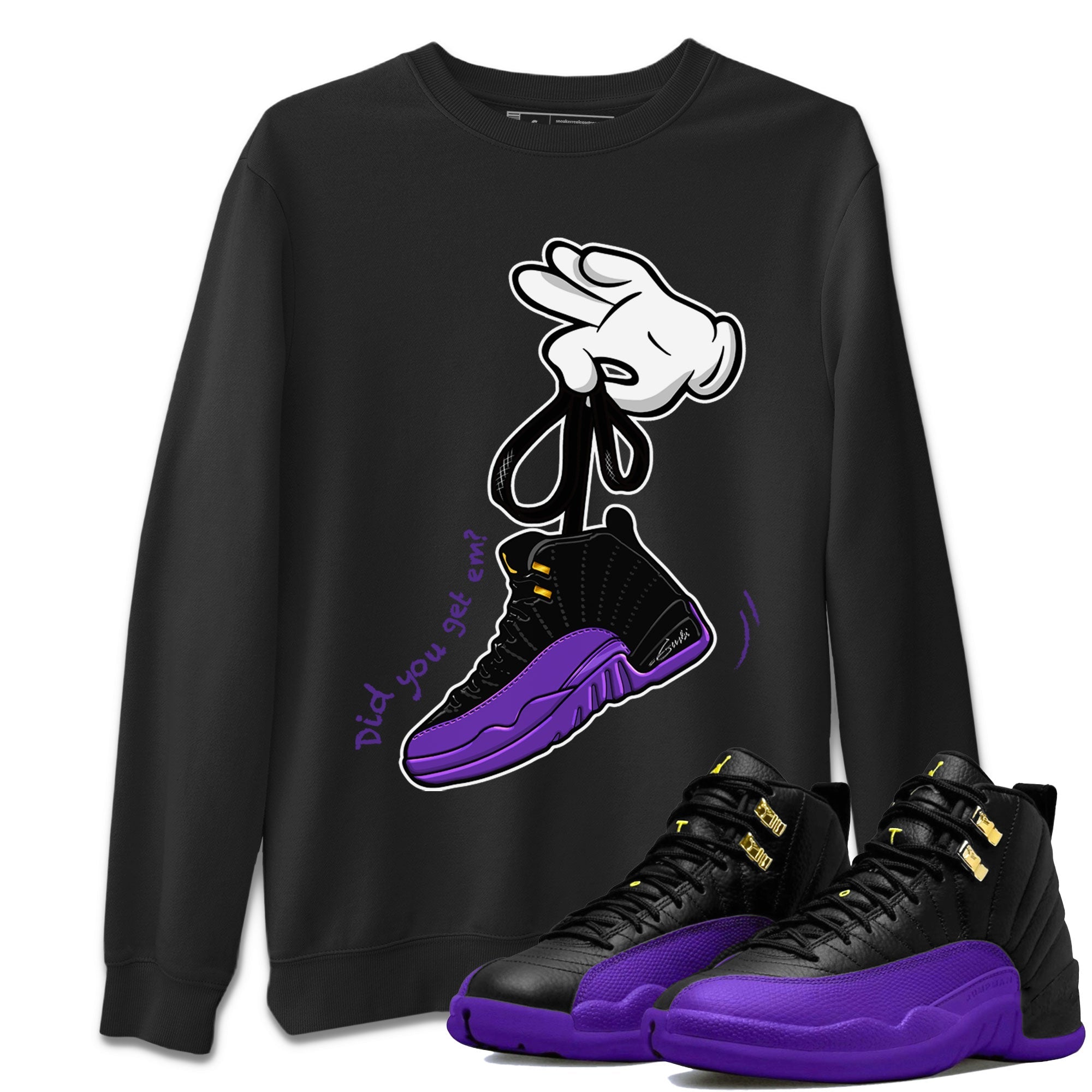 AJ12 Field Purple Sneaker Match Tees Cartoon Hands Streetwear Sneaker Shirt Air Jordan 12 Field Purple Drip Gear Zone Sneaker Matching Clothing Unisex Shirts Black 1