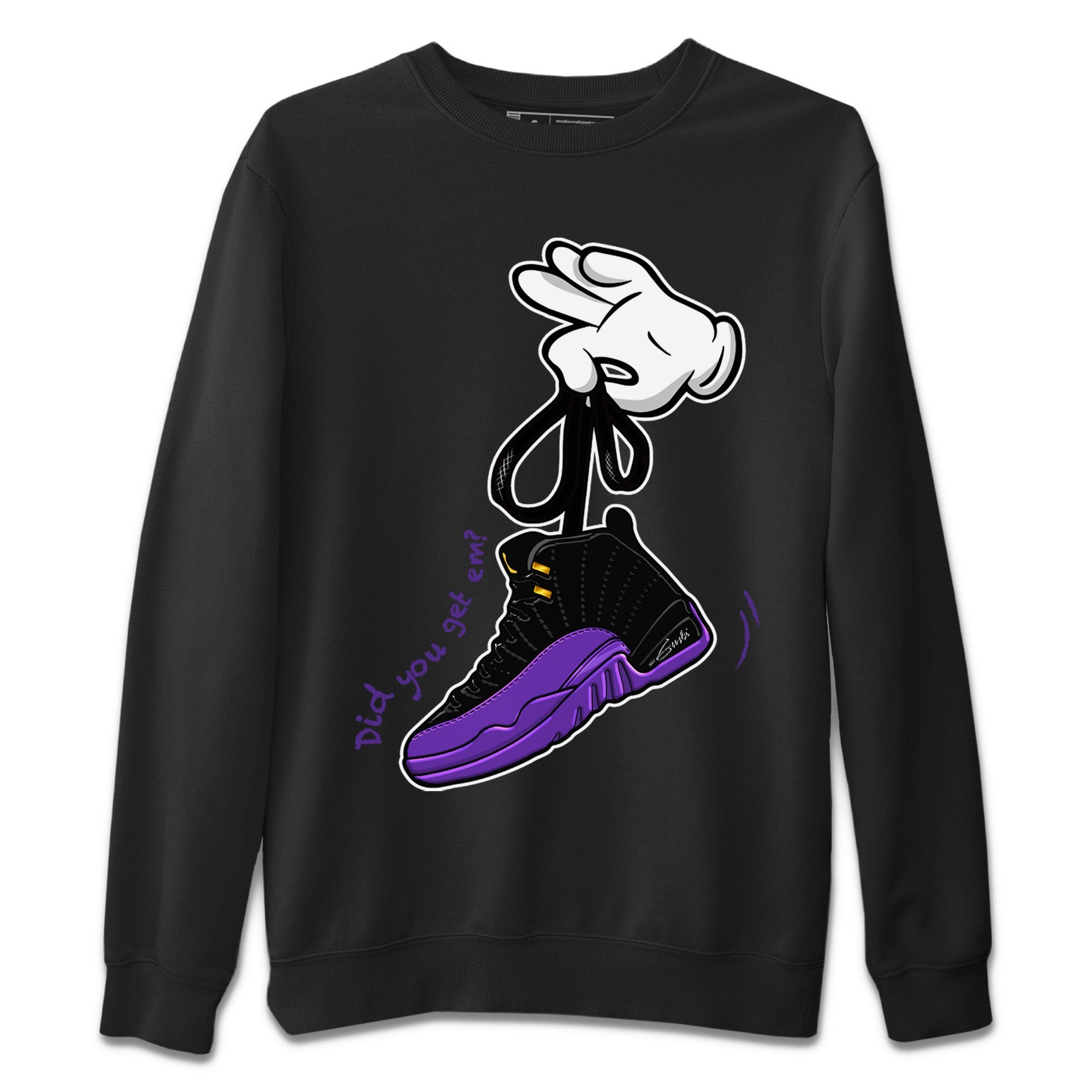 AJ12 Field Purple Sneaker Match Tees Cartoon Hands Streetwear Sneaker Shirt Air Jordan 12 Field Purple Drip Gear Zone Sneaker Matching Clothing Unisex Shirts Black 2