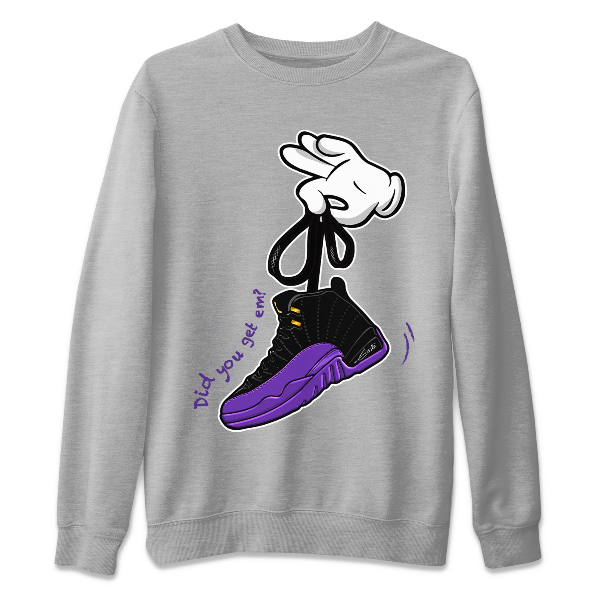 AJ12 Field Purple Sneaker Match Tees Cartoon Hands Streetwear Sneaker Shirt Air Jordan 12 Field Purple Drip Gear Zone Sneaker Matching Clothing Unisex Shirts Heather Grey 2
