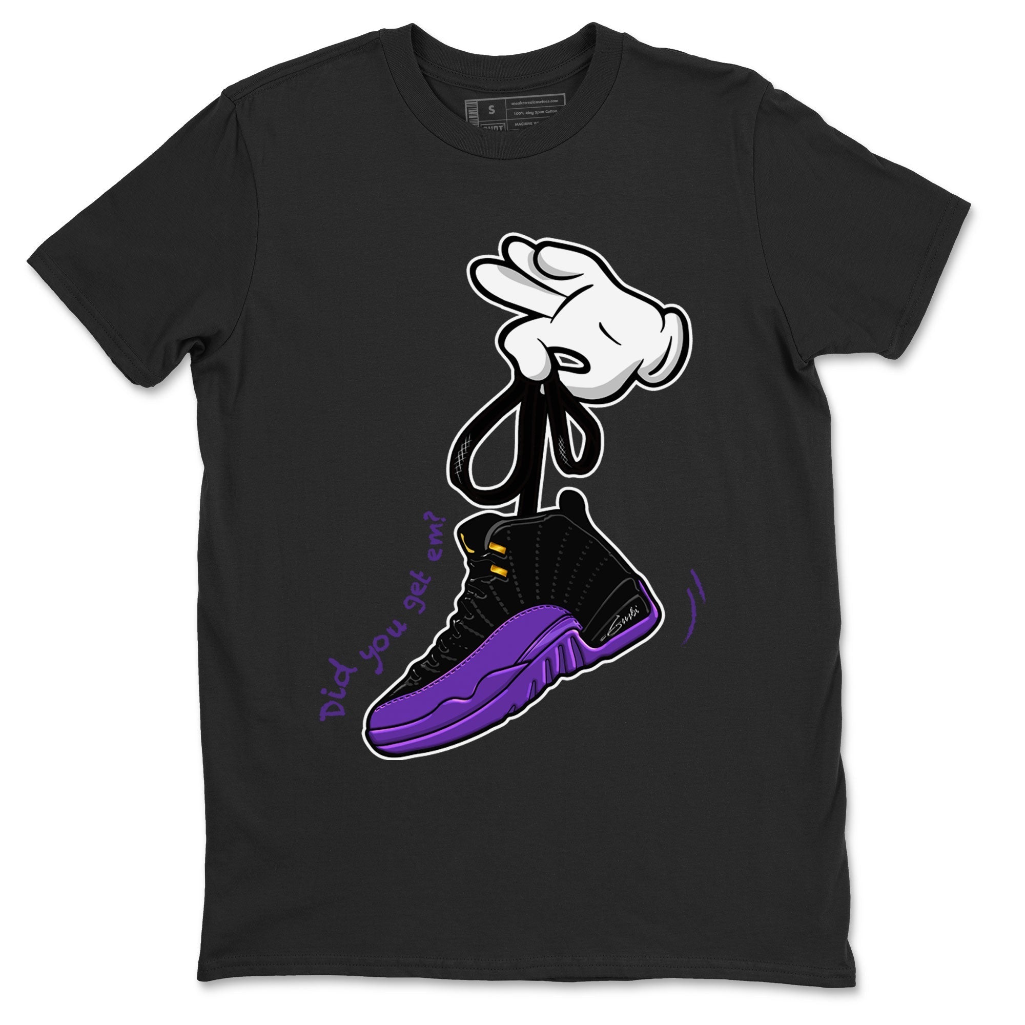 AJ12 Field Purple Sneaker Match Tees Cartoon Hands Streetwear Sneaker Shirt Air Jordan 12 Field Purple Drip Gear Zone Sneaker Matching Clothing Unisex Shirts Black 2
