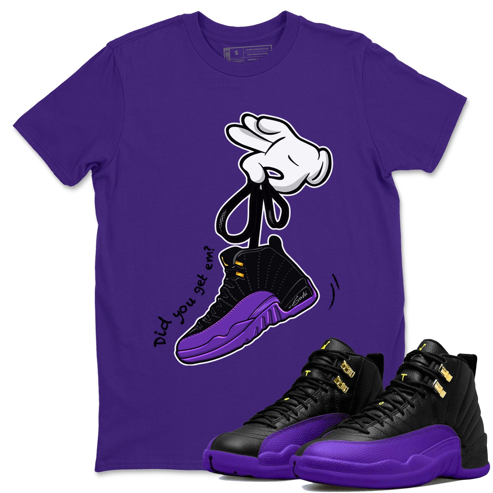 AJ12 Field Purple Sneaker Match Tees Cartoon Hands Streetwear Sneaker Shirt Air Jordan 12 Field Purple Drip Gear Zone Sneaker Matching Clothing Unisex Shirts Purple 1