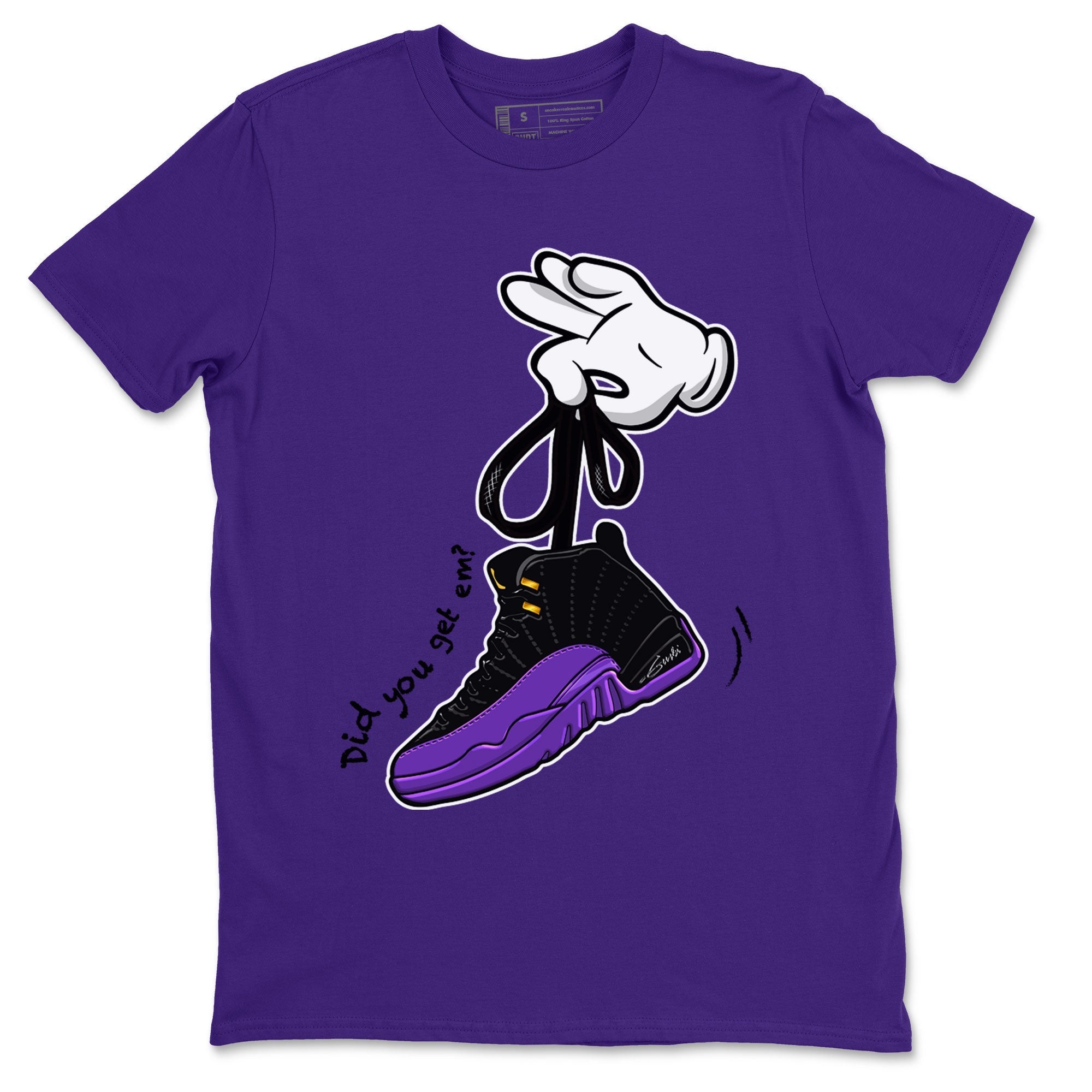 AJ12 Field Purple Sneaker Match Tees Cartoon Hands Streetwear Sneaker Shirt Air Jordan 12 Field Purple Drip Gear Zone Sneaker Matching Clothing Unisex Shirts Purple 2