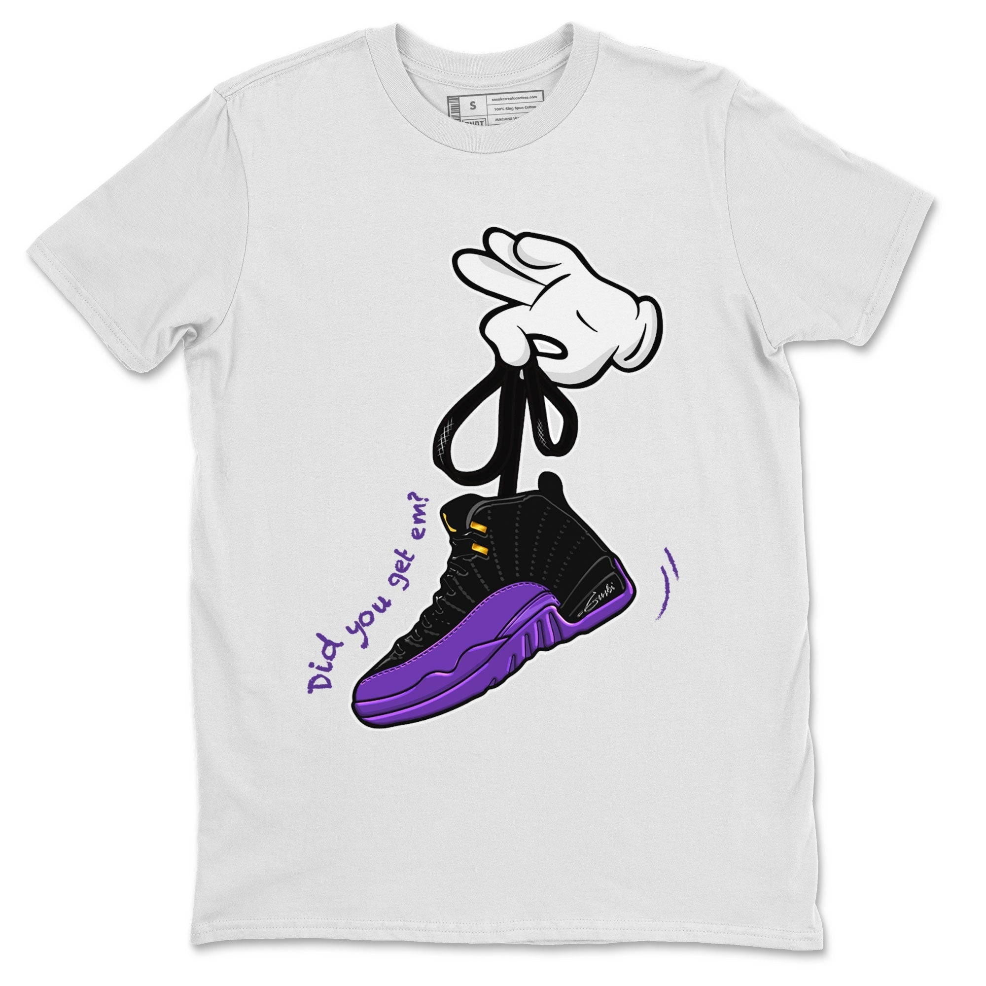 AJ12 Field Purple Sneaker Match Tees Cartoon Hands Streetwear Sneaker Shirt Air Jordan 12 Field Purple Drip Gear Zone Sneaker Matching Clothing Unisex Shirts White 2