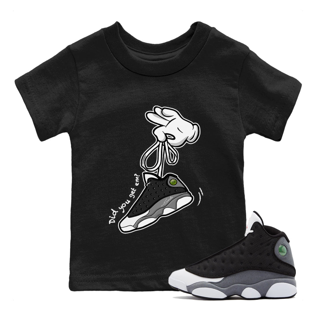 Air Jordan 13 Black Flint Sneaker Match Tees Cartoon Hands Streetwear Sneaker Shirt Air Jordan 13 Retro Black Flint Tee Kids Shirts Black 1
