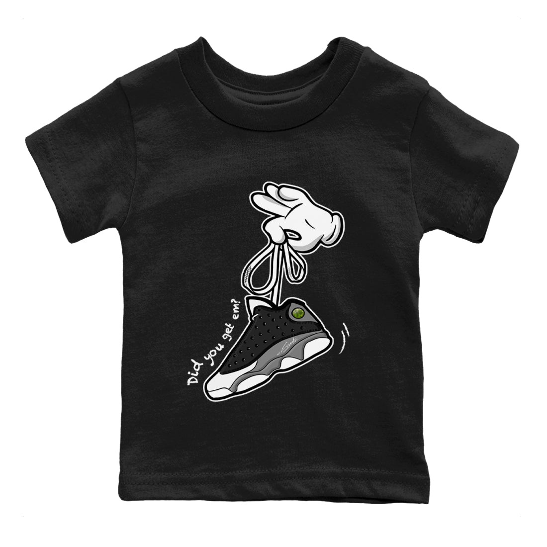 Air Jordan 13 Black Flint Sneaker Match Tees Cartoon Hands Streetwear Sneaker Shirt Air Jordan 13 Retro Black Flint Tee Kids Shirts Black 2