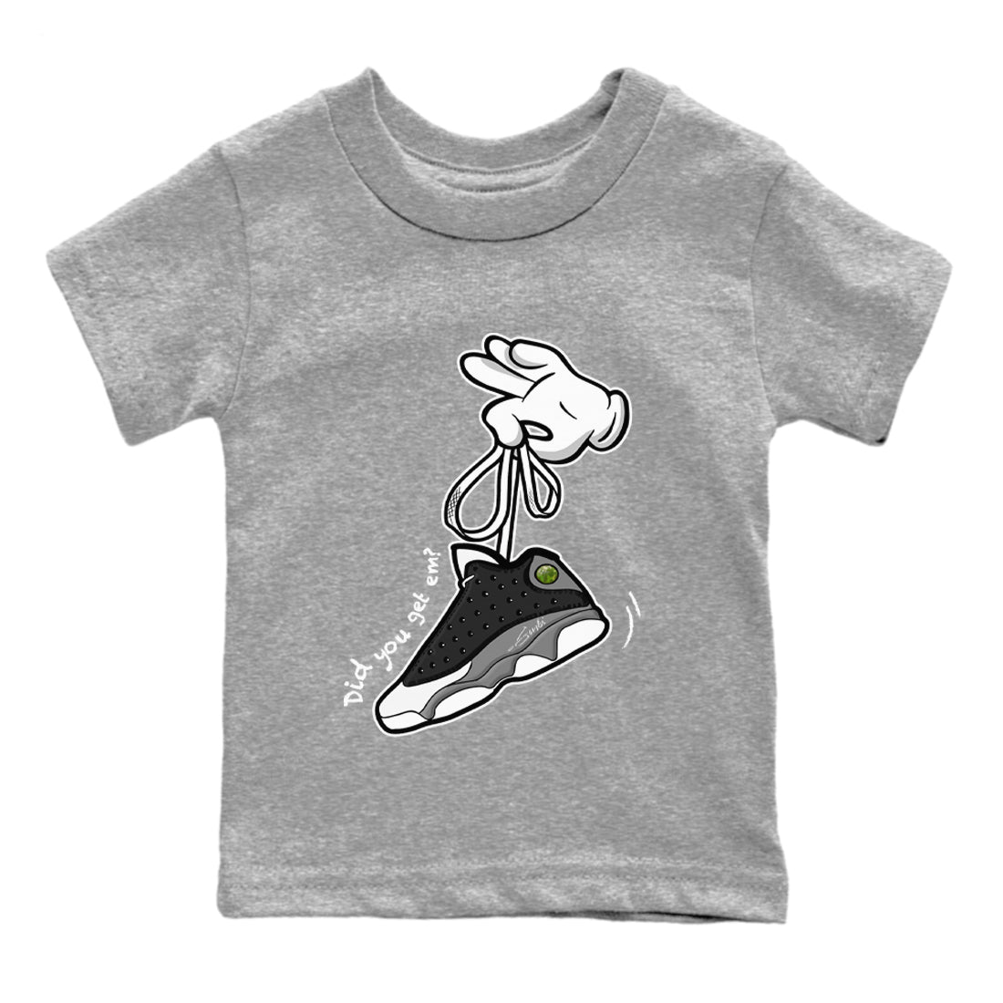 Air Jordan 13 Black Flint Sneaker Match Tees Cartoon Hands Streetwear Sneaker Shirt Air Jordan 13 Retro Black Flint Tee Kids Shirts Heather Grey 2