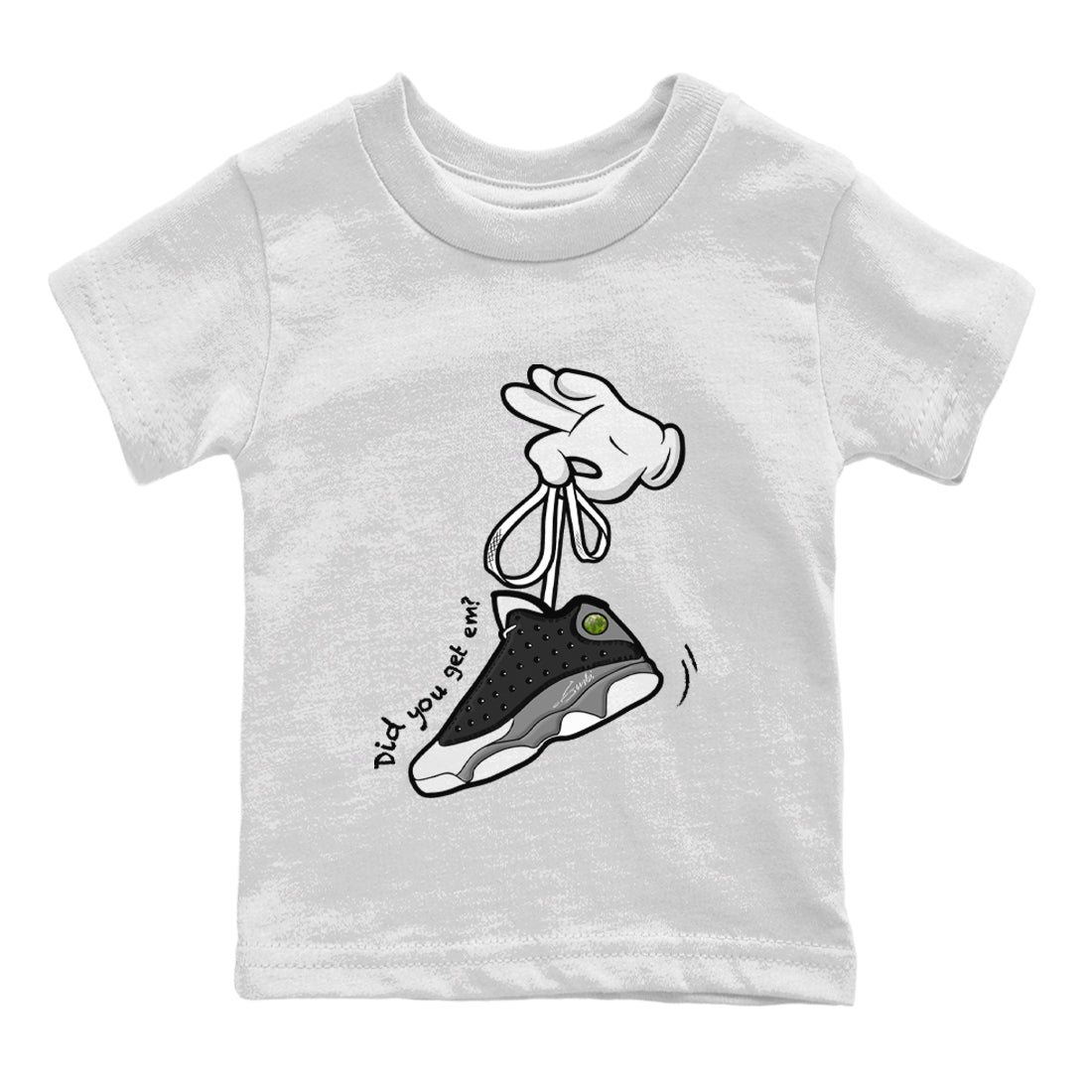 Air Jordan 13 Black Flint Sneaker Match Tees Cartoon Hands Streetwear Sneaker Shirt Air Jordan 13 Retro Black Flint Tee Kids Shirts White 2