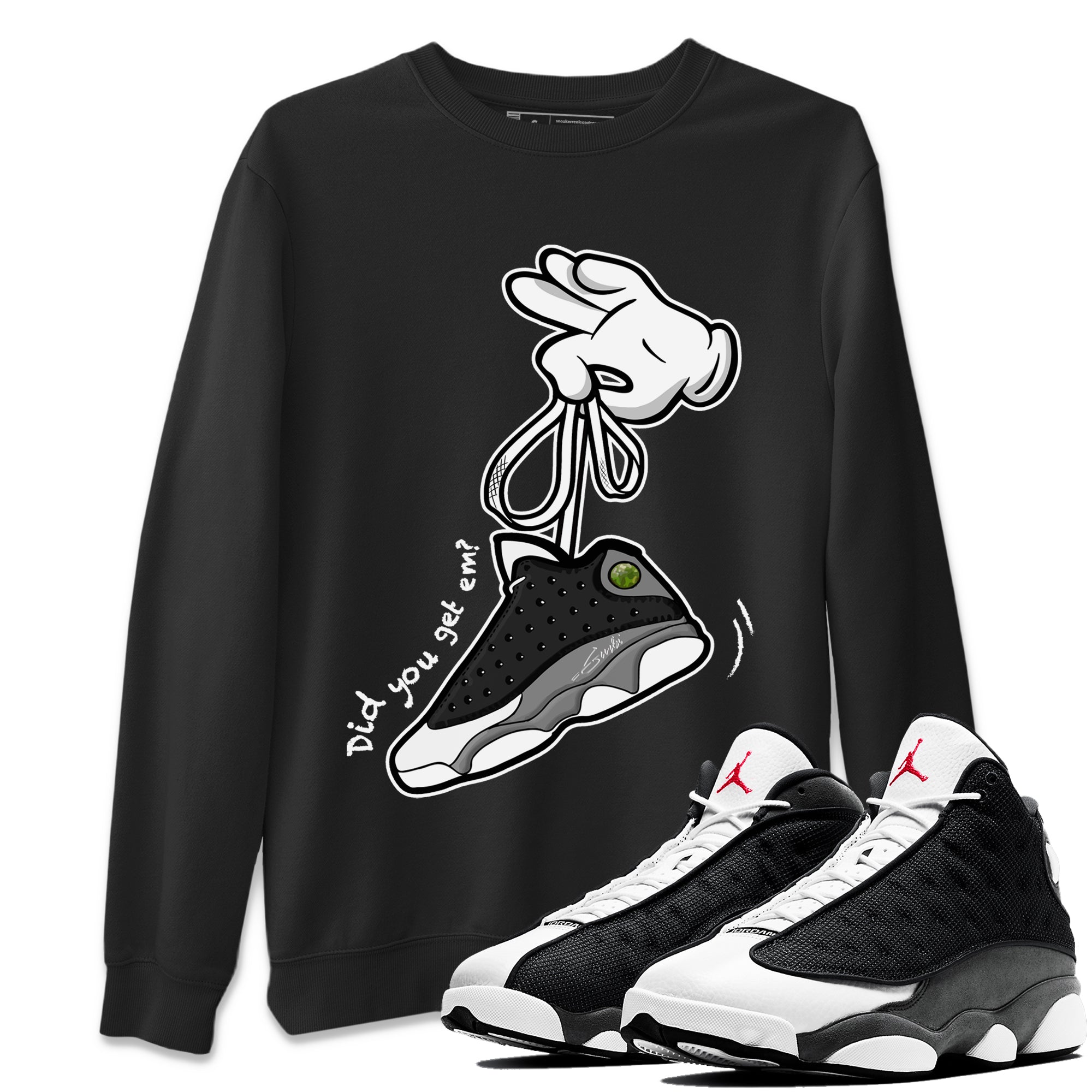 Air Jordan 13 Black Flint Sneaker Match Tees Cartoon Hands Streetwear Sneaker Shirt Air Jordan 13 Retro Black Flint Tee Unisex Shirts Black 1