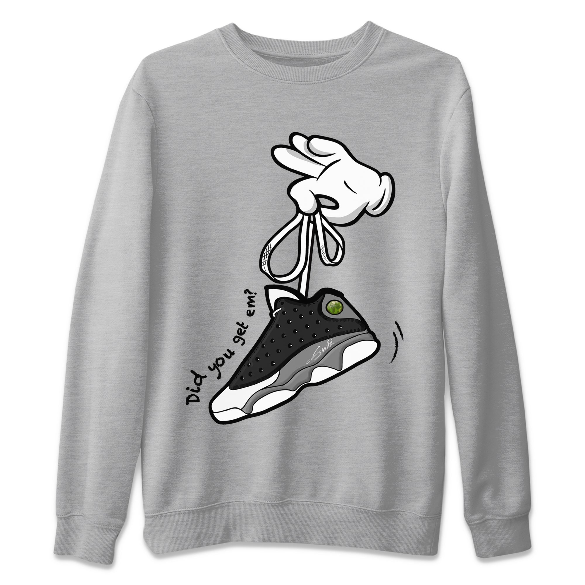 Air Jordan 13 Black Flint Sneaker Match Tees Cartoon Hands Streetwear Sneaker Shirt Air Jordan 13 Retro Black Flint Tee Unisex Shirts Heather Grey 2