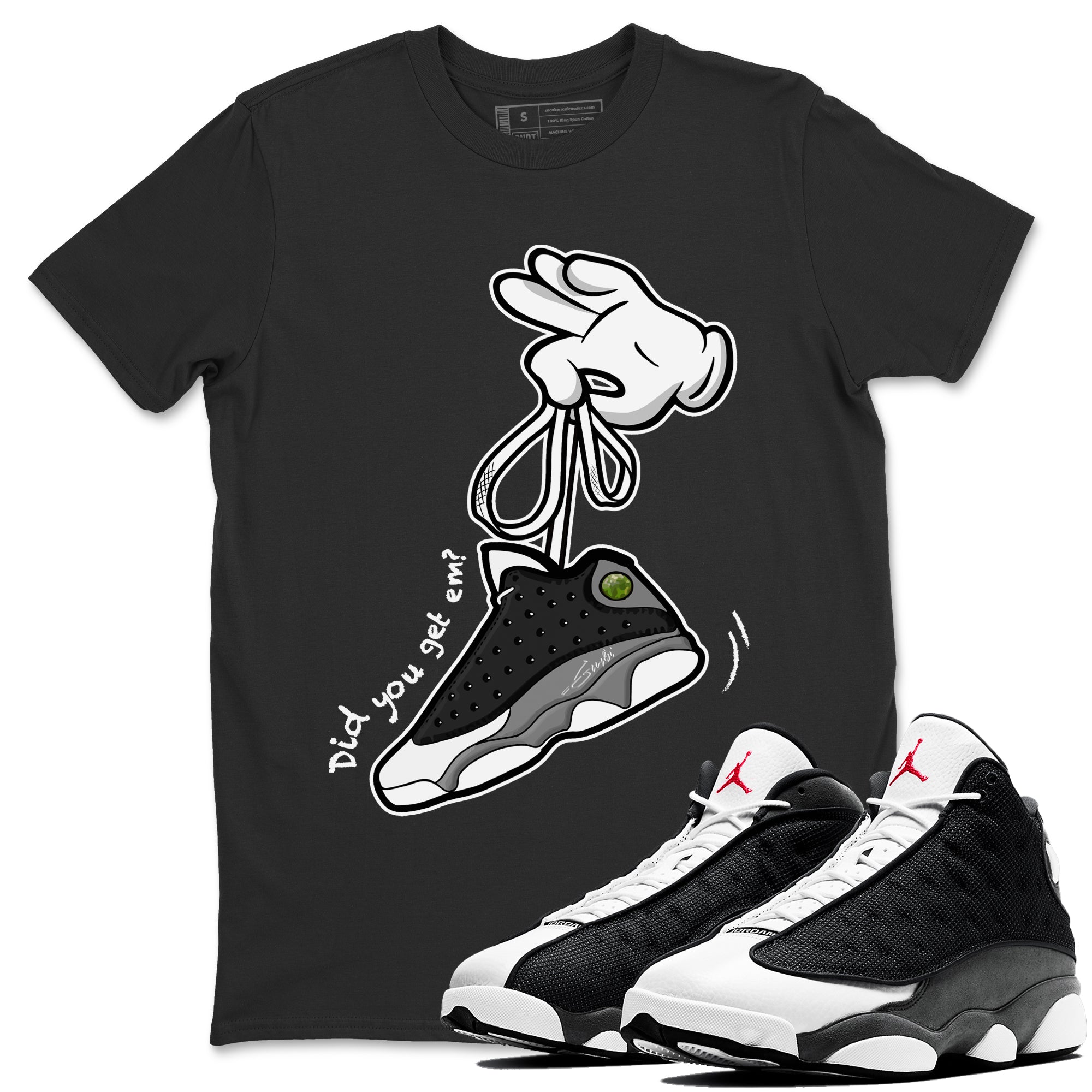 Air Jordan 13 Black Flint Sneaker Match Tees Cartoon Hands Streetwear Sneaker Shirt Air Jordan 13 Retro Black Flint Tee Unisex Shirts Black 1