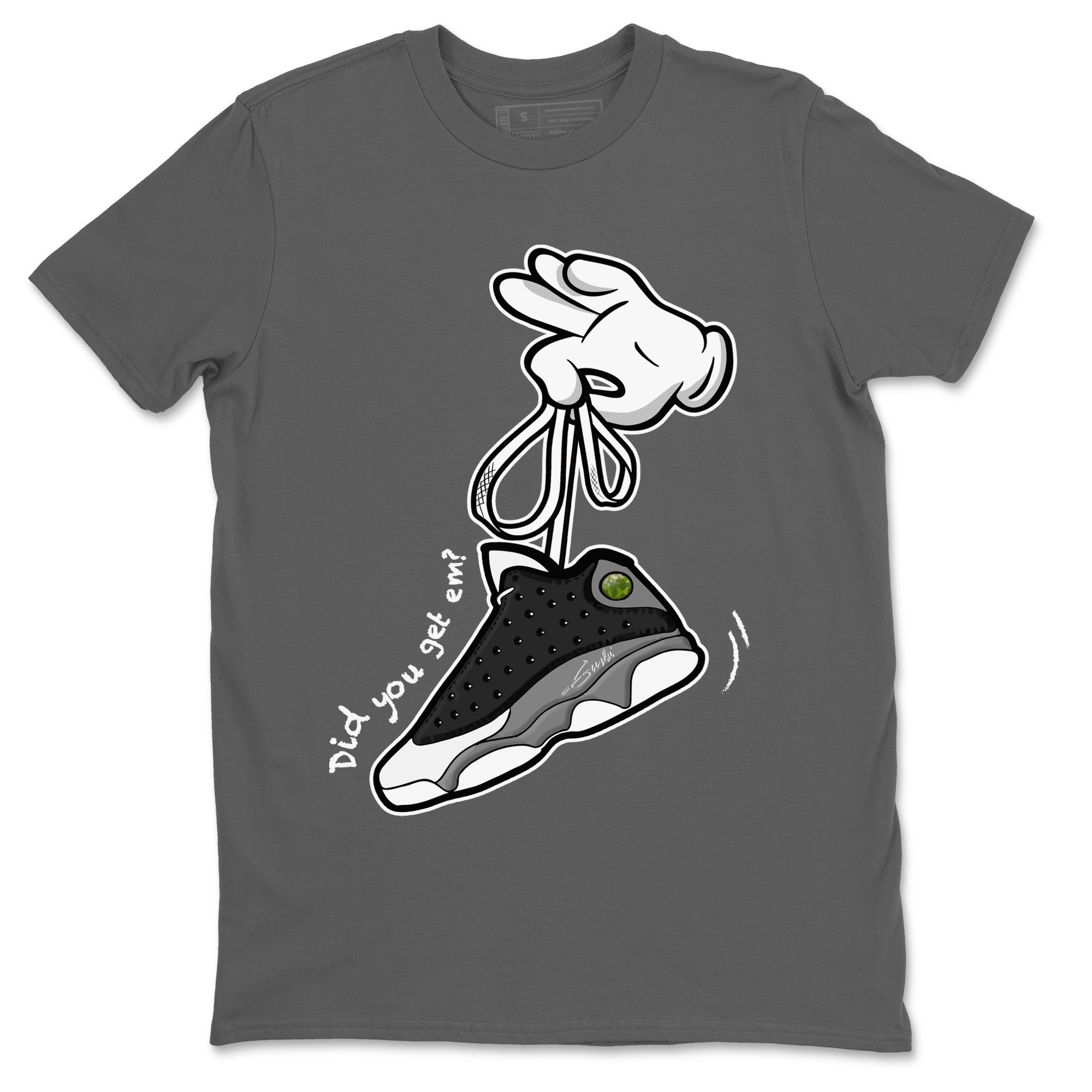 Air Jordan 13 Black Flint Sneaker Match Tees Cartoon Hands Streetwear Sneaker Shirt Air Jordan 13 Retro Black Flint Tee Unisex Shirts Cool Grey 2