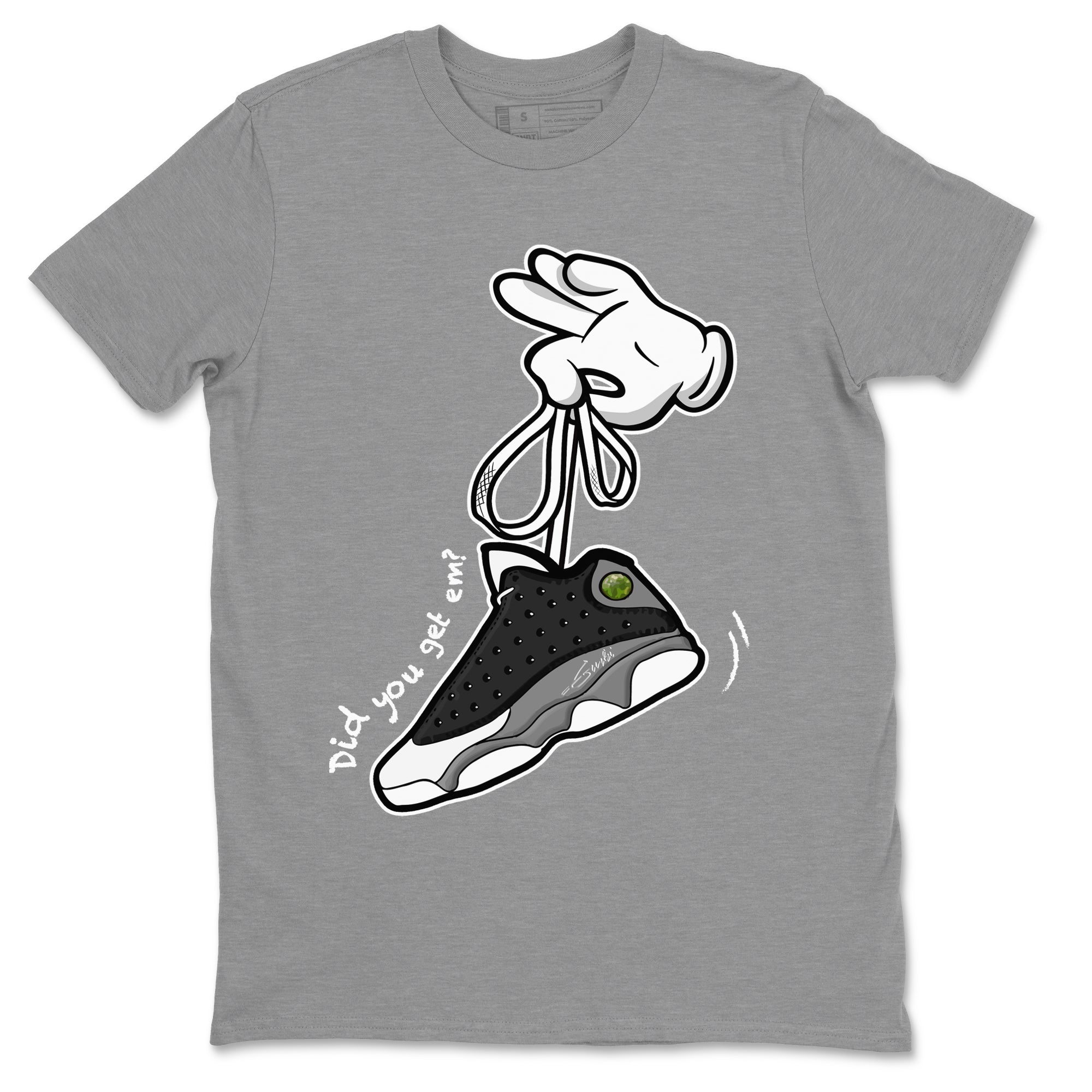 Air Jordan 13 Black Flint Sneaker Match Tees Cartoon Hands Streetwear Sneaker Shirt Air Jordan 13 Retro Black Flint Tee Unisex Shirts Heather Grey 2