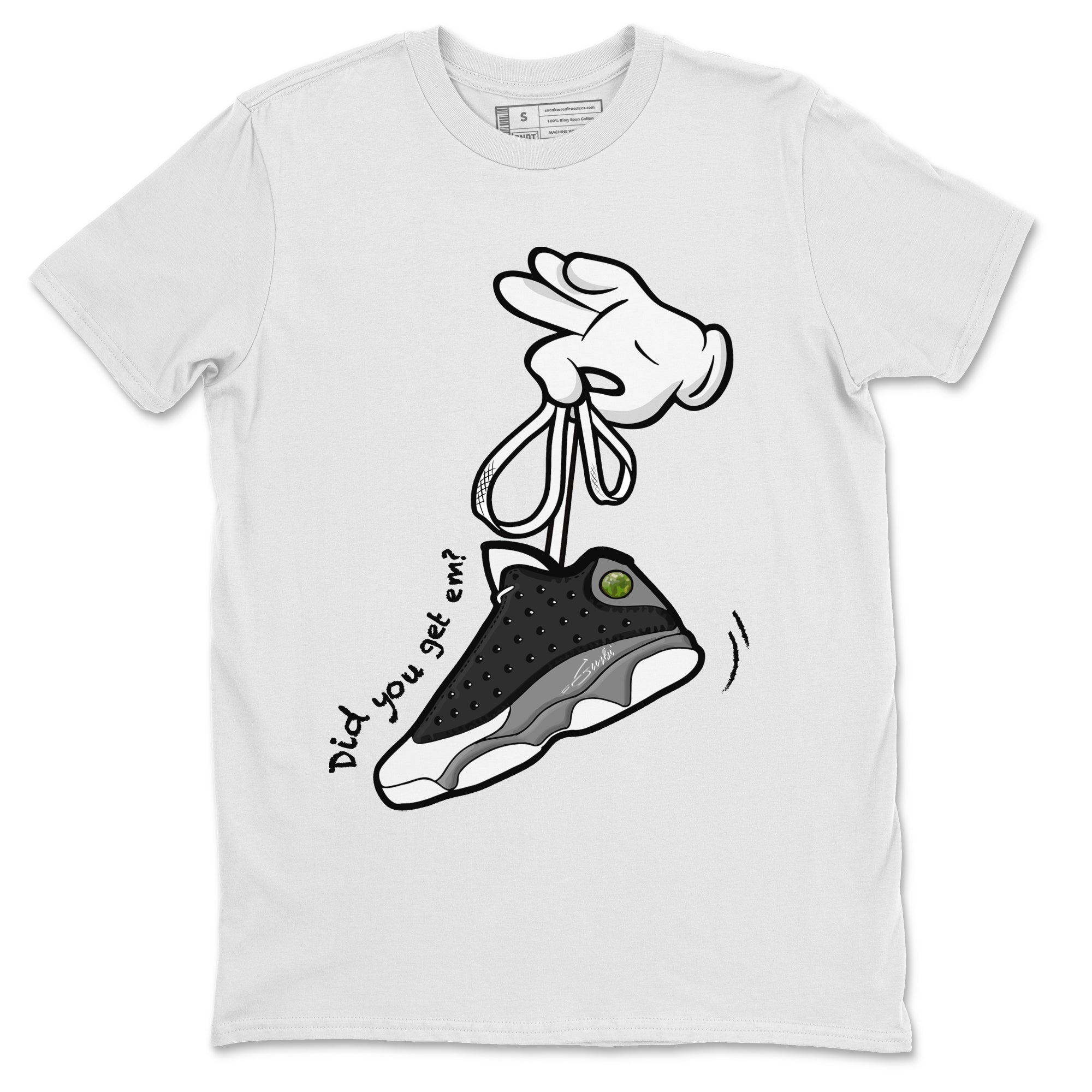Air Jordan 13 Black Flint Sneaker Match Tees Cartoon Hands Streetwear Sneaker Shirt Air Jordan 13 Retro Black Flint Tee Unisex Shirts White 2