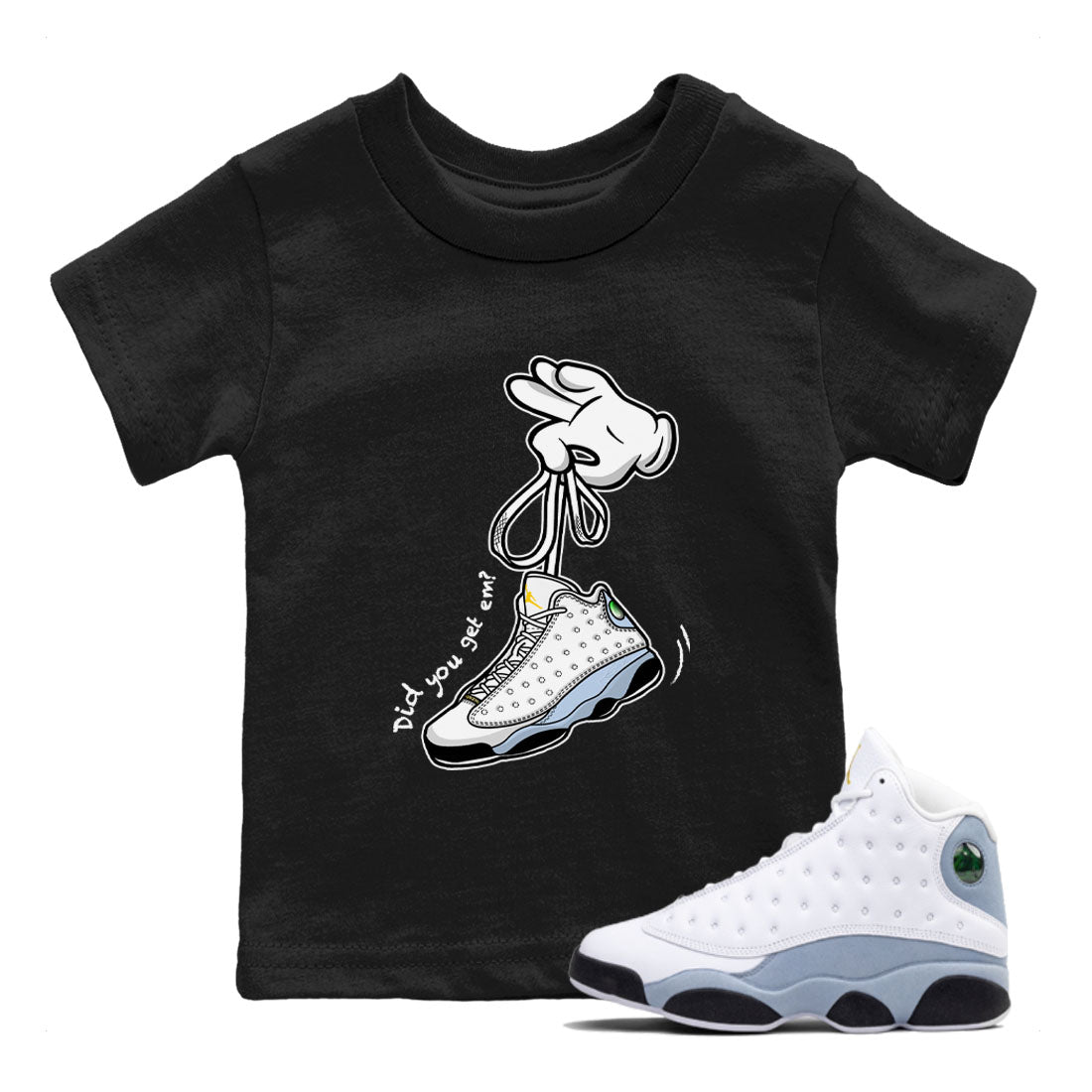13s Blue Grey shirt to match jordans Cartoon Hands sneaker tees Air Jordan 13 Retro Blue Grey Drip Gear Zone baby toddler Black 1 cotton Shirt