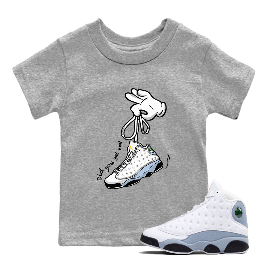 13s Blue Grey shirt to match jordans Cartoon Hands sneaker tees Air Jordan 13 Retro Blue Grey Drip Gear Zone baby toddler Heather Grey 1 cotton Shirt