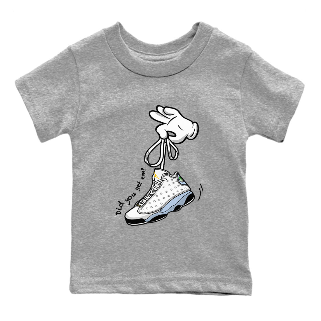 13s Blue Grey shirt to match jordans Cartoon Hands sneaker tees Air Jordan 13 Retro Blue Grey Drip Gear Zone baby toddler Heather Grey 2 cotton Shirt