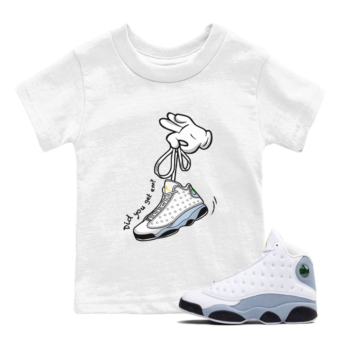 13s Blue Grey shirt to match jordans Cartoon Hands sneaker tees Air Jordan 13 Retro Blue Grey Drip Gear Zone baby toddler White 1 cotton Shirt
