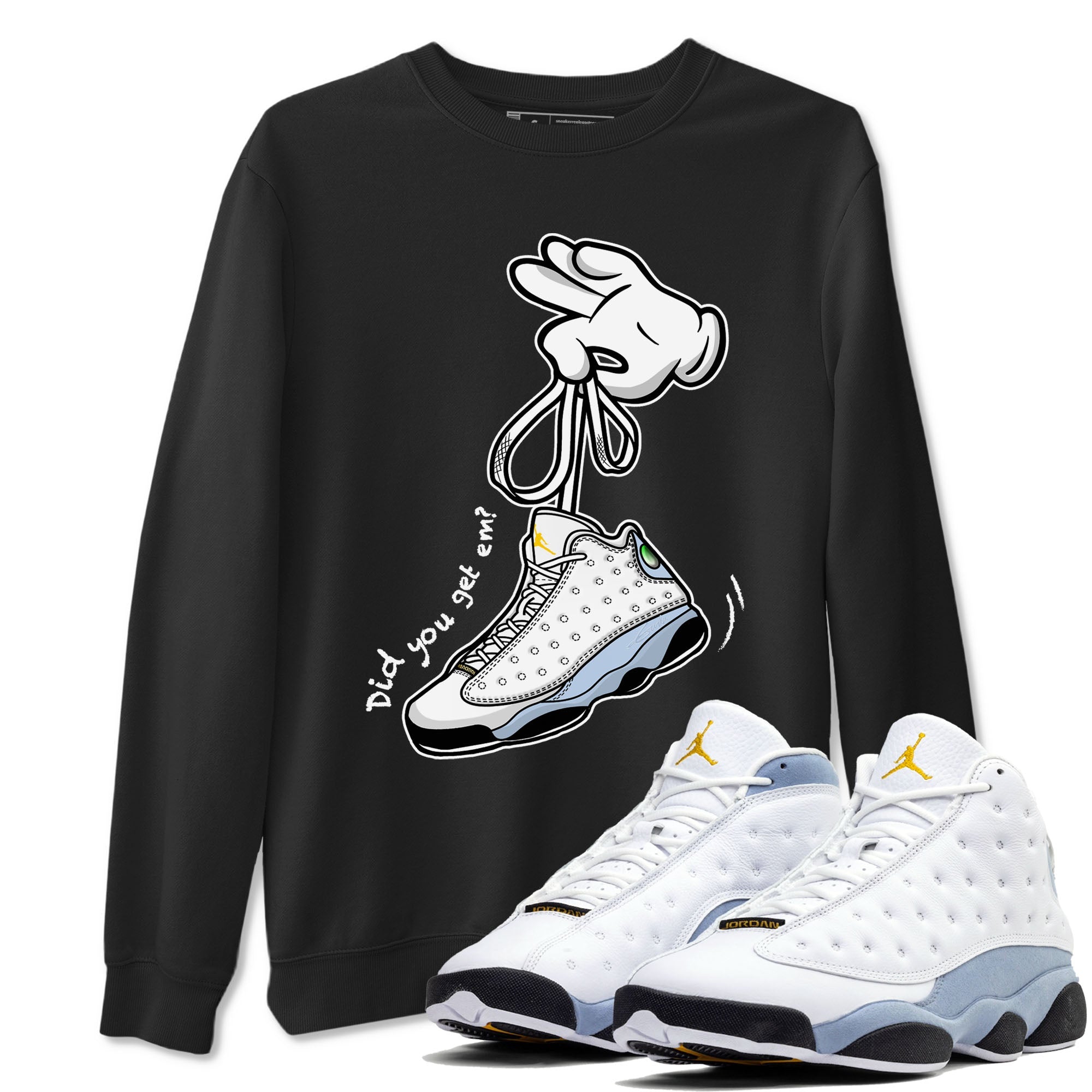 13s Blue Grey shirt to match jordans Cartoon Hands sneaker tees Air Jordan 13 Retro Blue Grey Drip Gear Zone unisex cotton Black 1 crew neck shirt