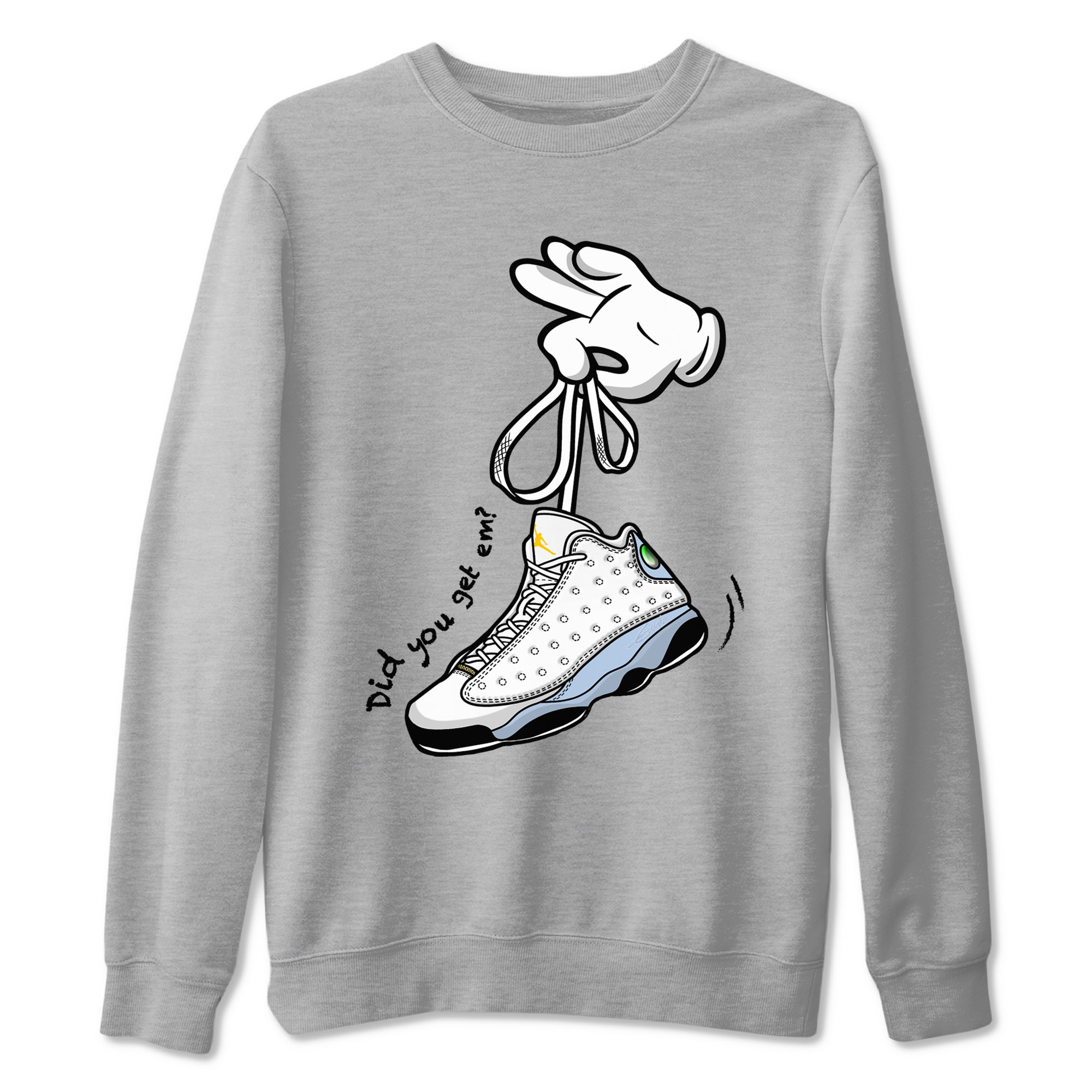 13s Blue Grey shirt to match jordans Cartoon Hands sneaker tees Air Jordan 13 Retro Blue Grey Drip Gear Zone unisex cotton Heather Grey 2 crew neck shirt