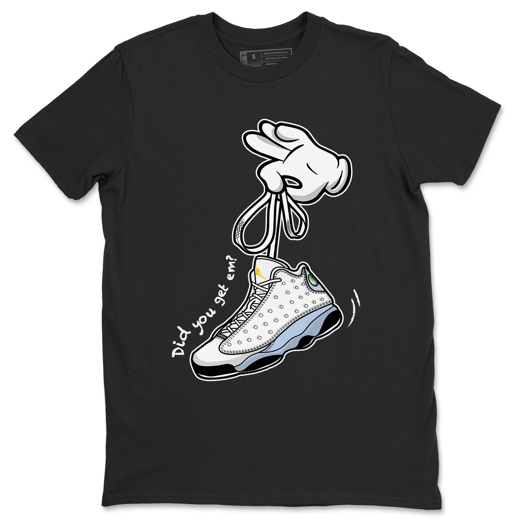 13s Blue Grey shirt to match jordans Cartoon Hands sneaker tees Air Jordan 13 Retro Blue Grey Drip Gear Zone unisex cotton Black 2 crew neck shirt