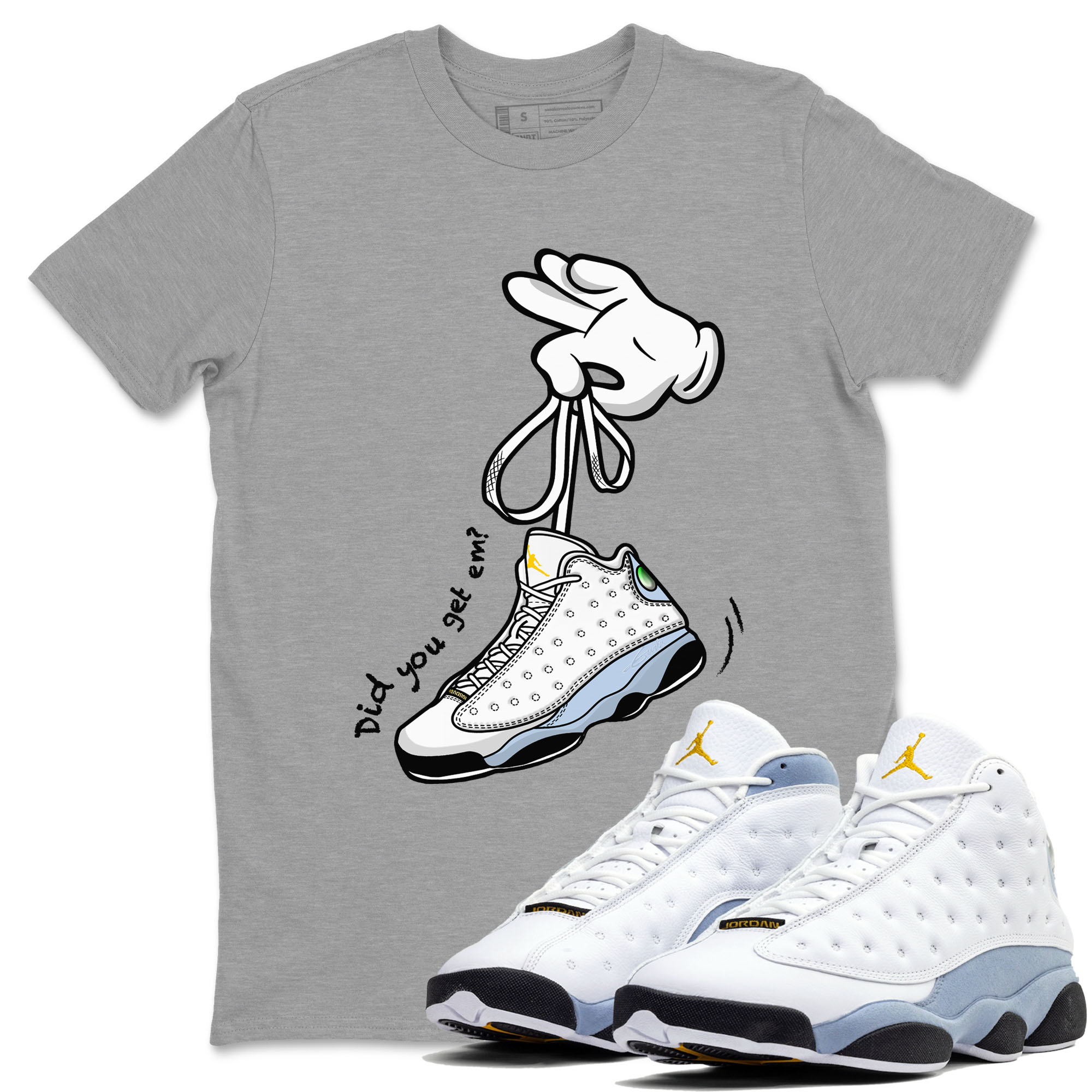 13s Blue Grey shirt to match jordans Cartoon Hands sneaker tees Air Jordan 13 Retro Blue Grey Drip Gear Zone unisex cotton Heather Grey 1 crew neck shirt