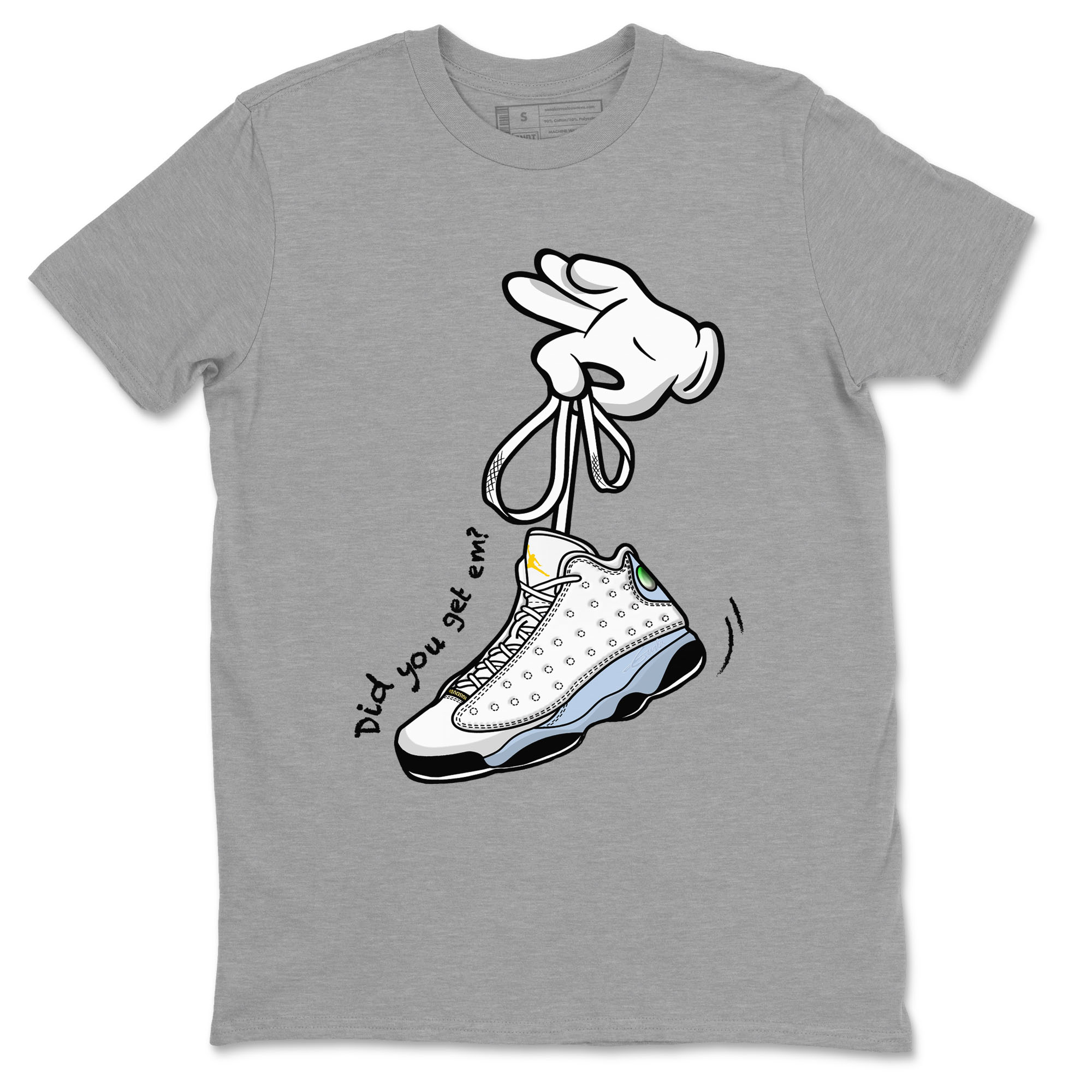 13s Blue Grey shirt to match jordans Cartoon Hands sneaker tees Air Jordan 13 Retro Blue Grey Drip Gear Zone unisex cotton Heather Grey 2 crew neck shirt