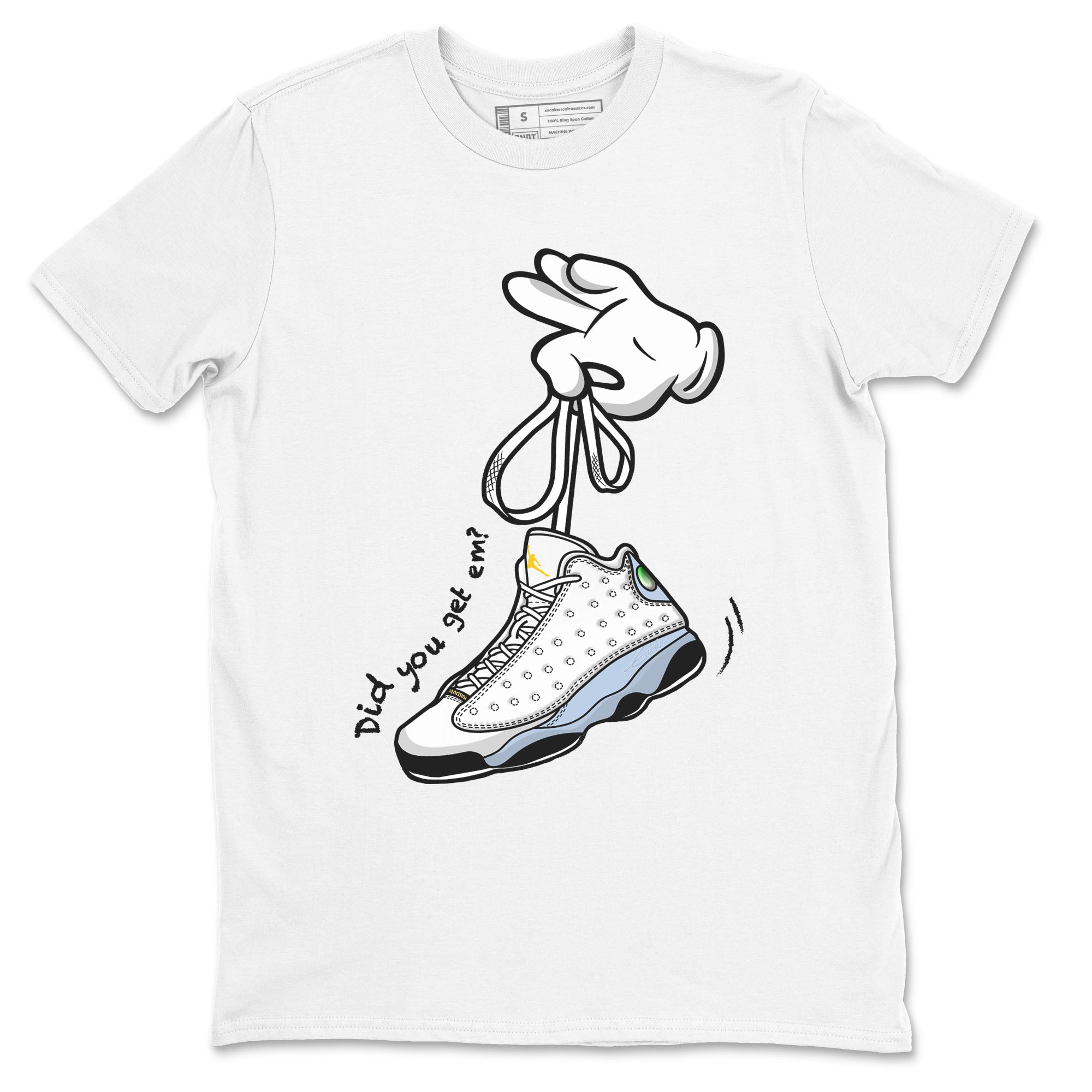 13s Blue Grey shirt to match jordans Cartoon Hands sneaker tees Air Jordan 13 Retro Blue Grey Drip Gear Zone unisex cotton White 2 crew neck shirt