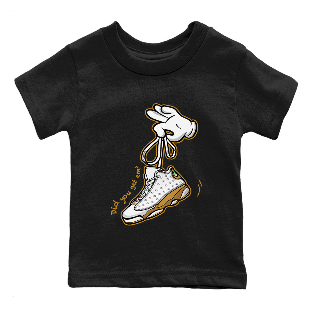Jordan Retro 13 Wheat Sneaker Matching Tee Cartoon Hands Streetwear Sneaker Shirt Air Jordan 13 Wheat Sneaker Release Tees Kids Shirts Black 2