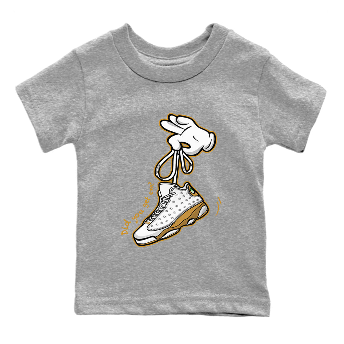 Jordan Retro 13 Wheat Sneaker Matching Tee Cartoon Hands Streetwear Sneaker Shirt Air Jordan 13 Wheat Sneaker Release Tees Kids Shirts Heather Grey 2