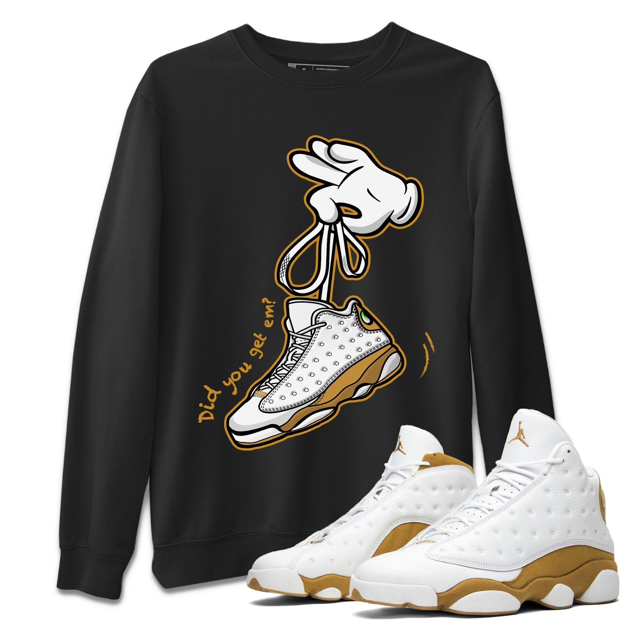 Jordan Retro 13 Wheat Sneaker Matching Tee Cartoon Hands Streetwear Sneaker Shirt Air Jordan 13 Wheat Sneaker Release Tees Unisex Shirts Black 1