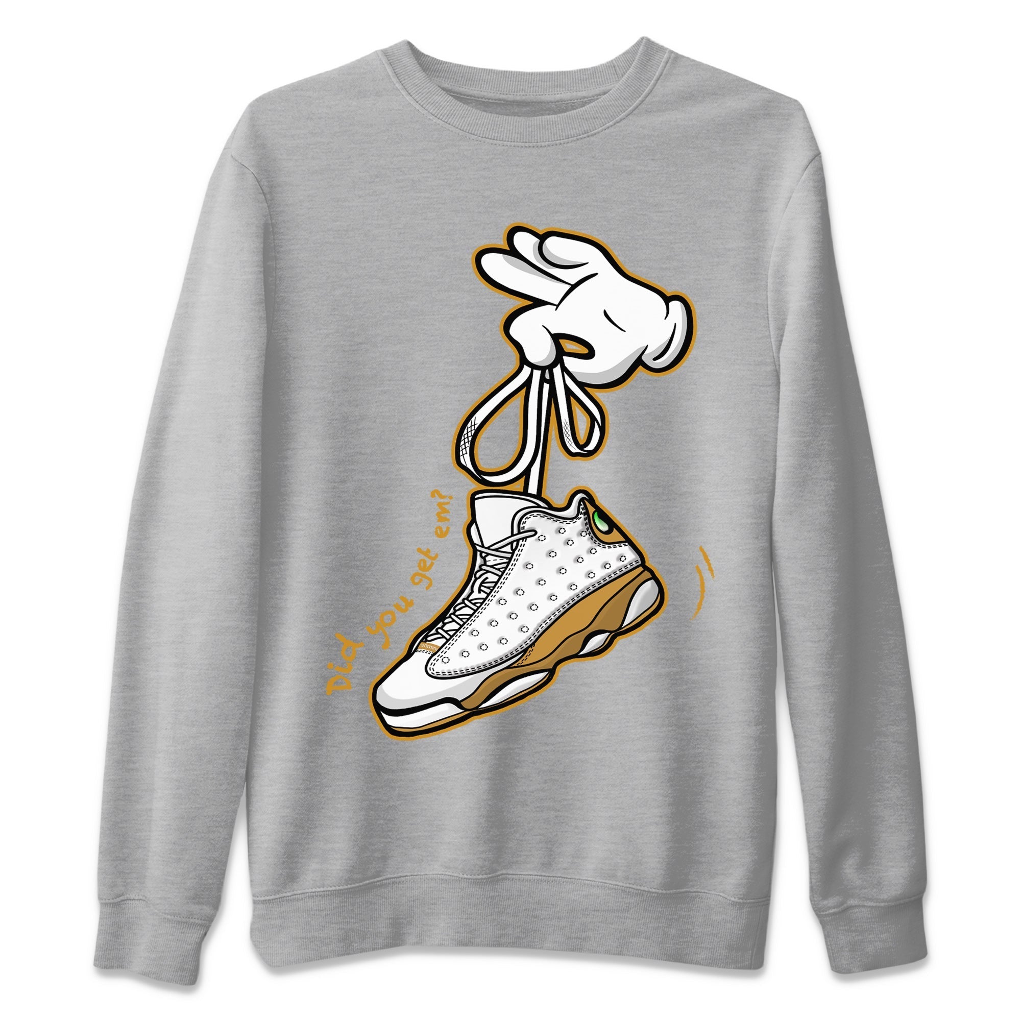 Jordan Retro 13 Wheat Sneaker Matching Tee Cartoon Hands Streetwear Sneaker Shirt Air Jordan 13 Wheat Sneaker Release Tees Unisex Shirts Heather Grey 2