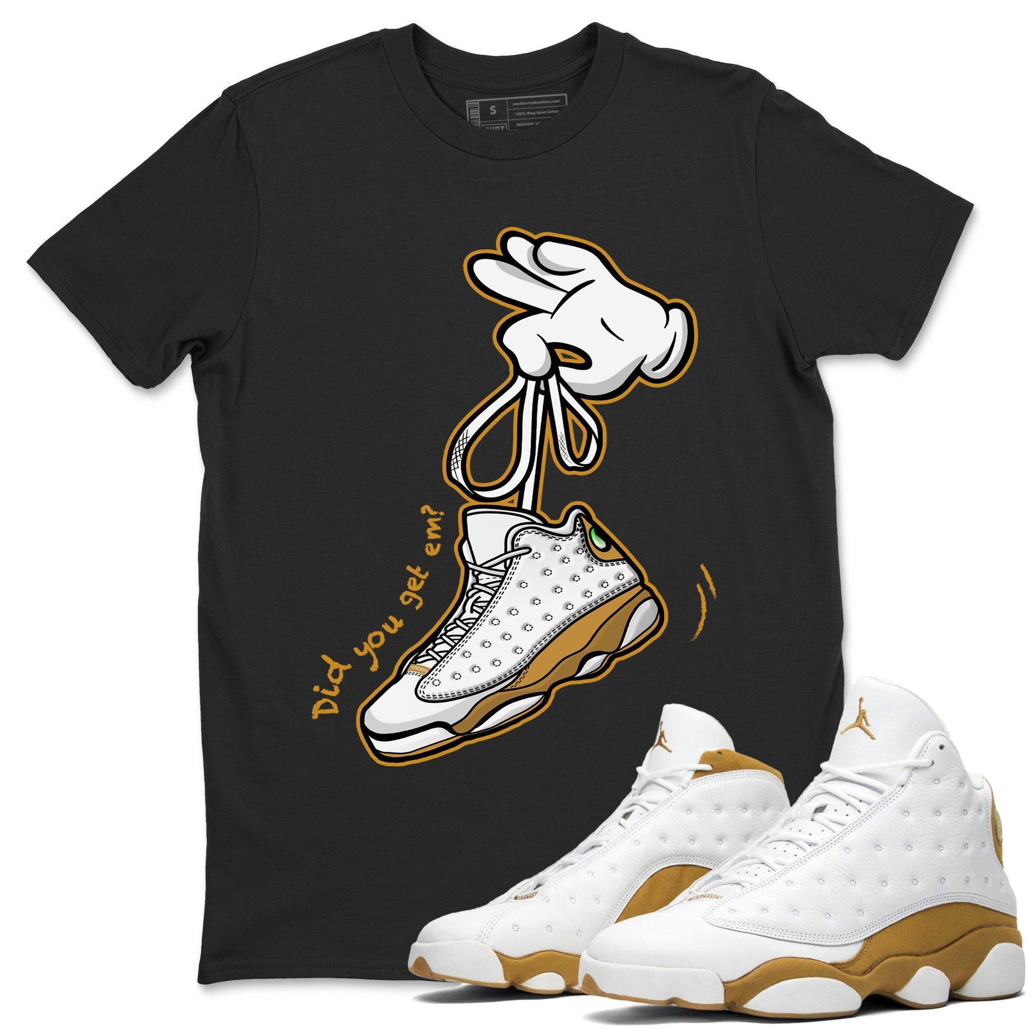 Jordan Retro 13 Wheat Sneaker Matching Tee Cartoon Hands Streetwear Sneaker Shirt Air Jordan 13 Wheat Sneaker Release Tees Unisex Shirts Black 1